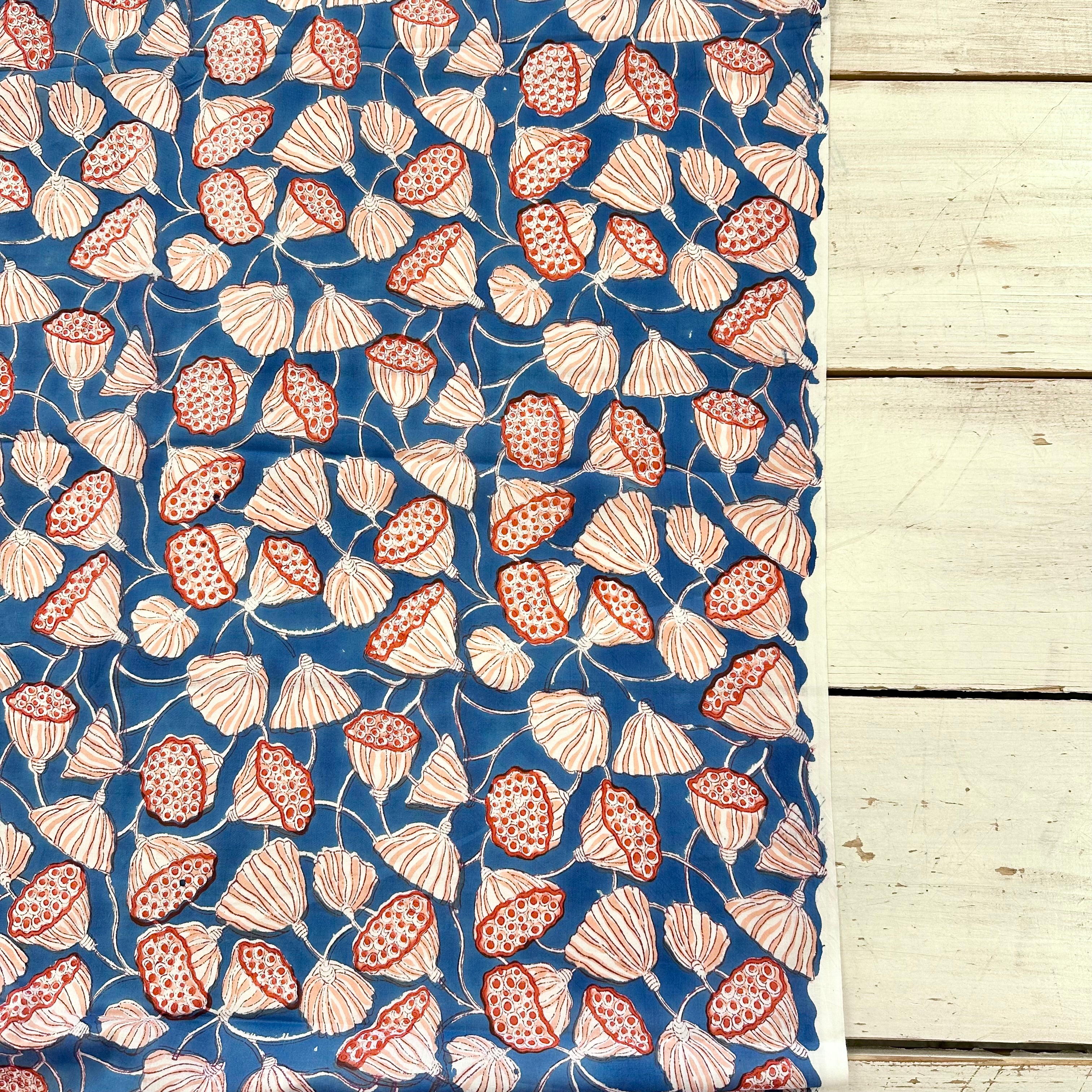 Seed Head Block Print Blue Tex Ex 2972