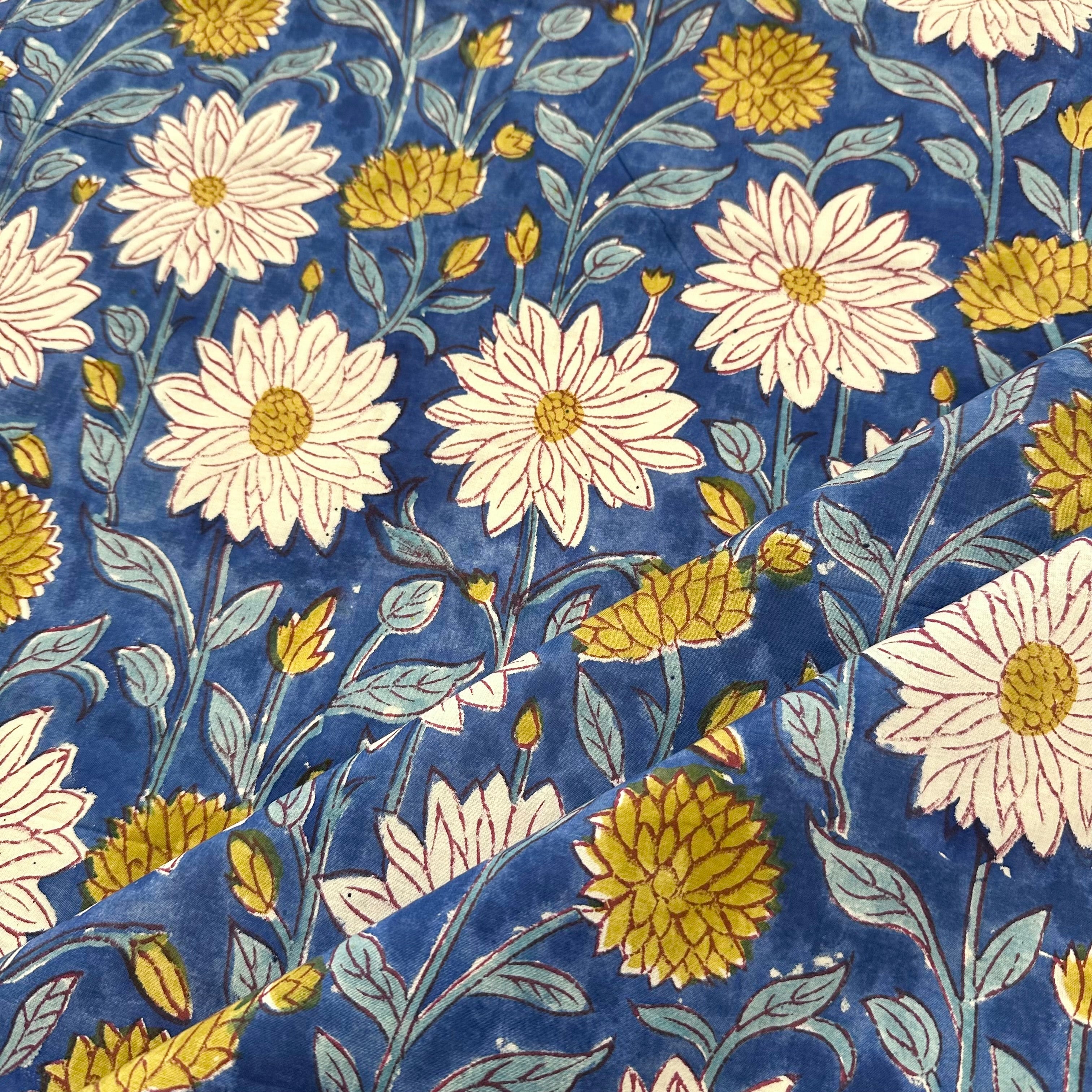 Bordered Celebration Flower Block Print Blue Tex Ex 2971