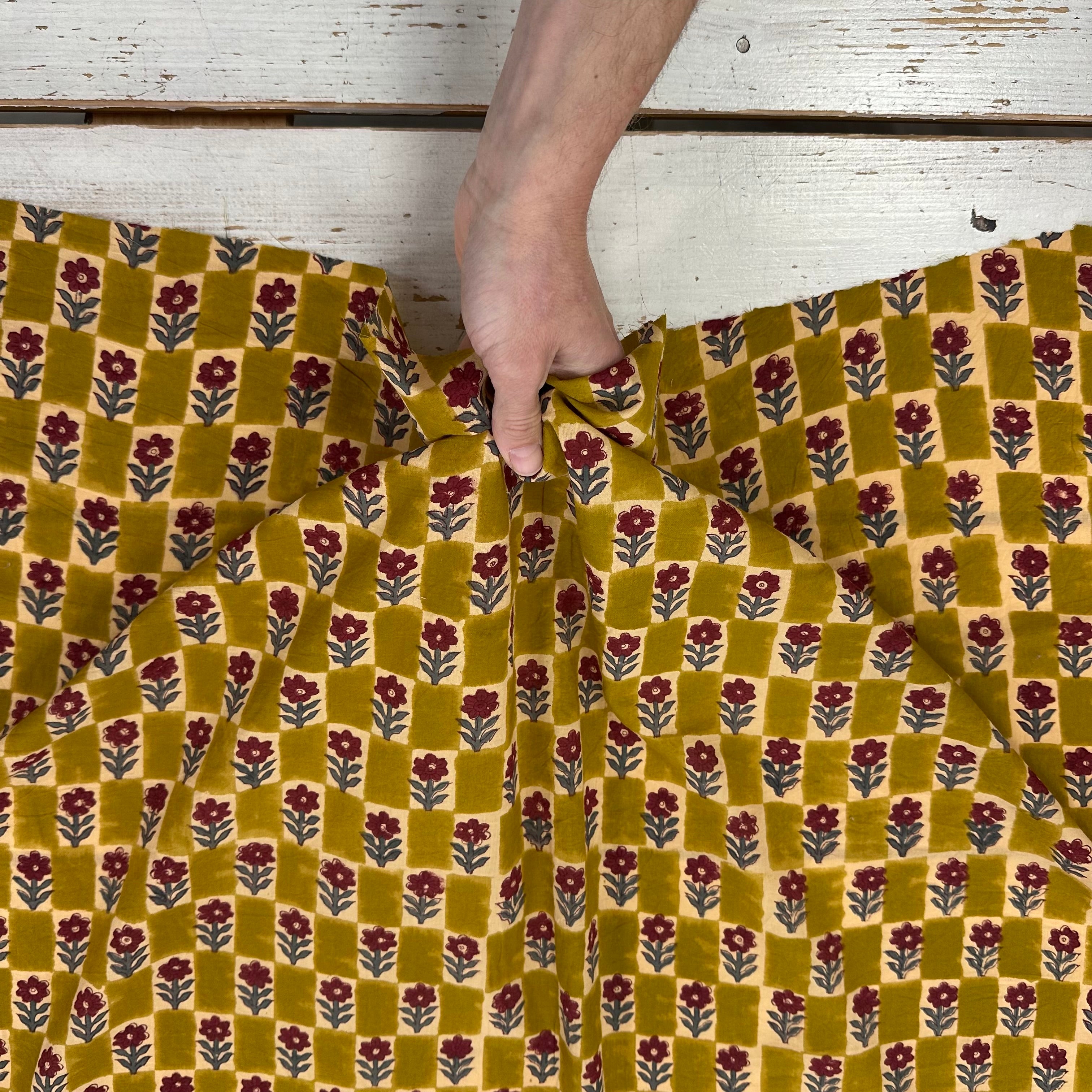 Floral Chess Block Print Mustard Tex Ex 2992