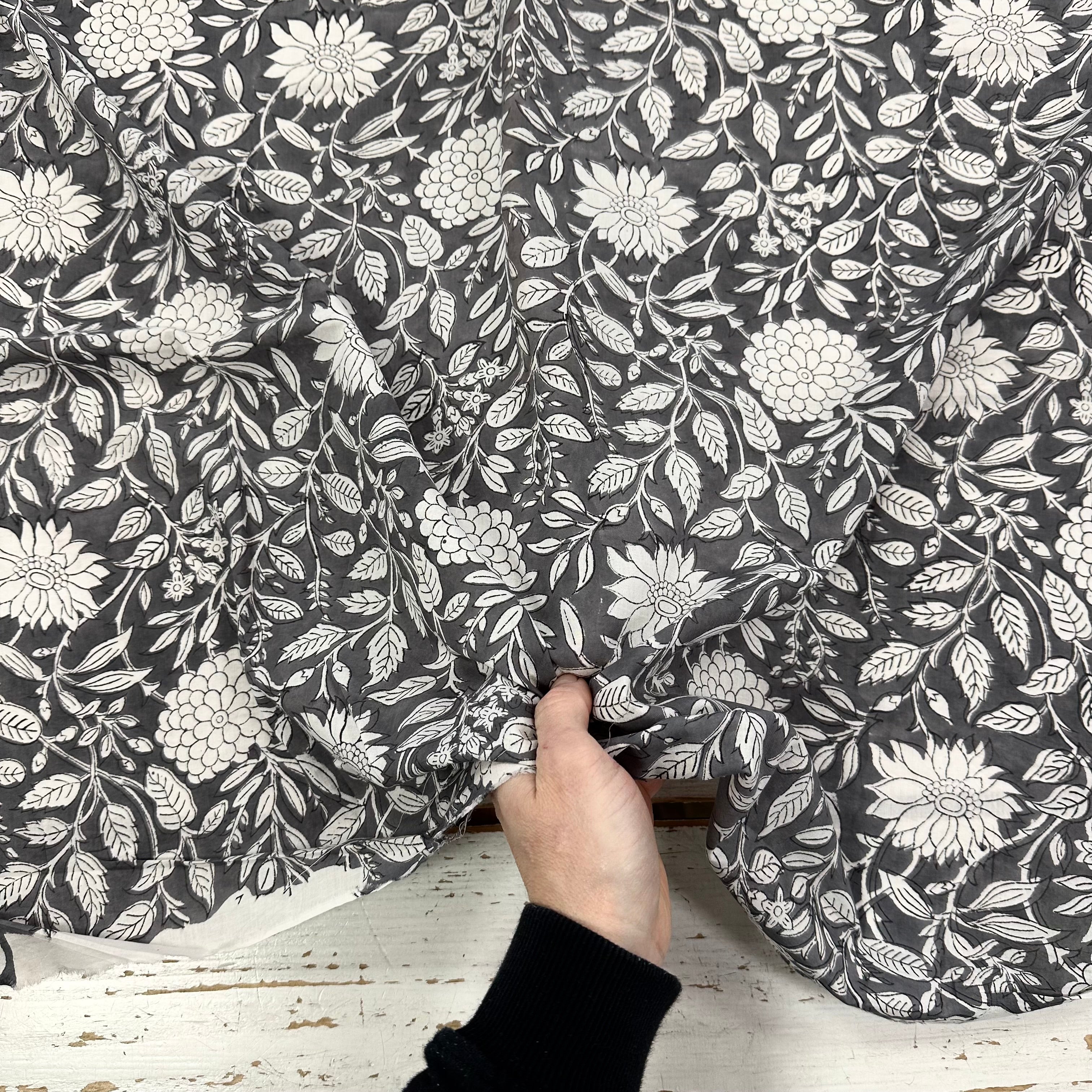 Flower Garden Block Print Grey Tex Ex 2973