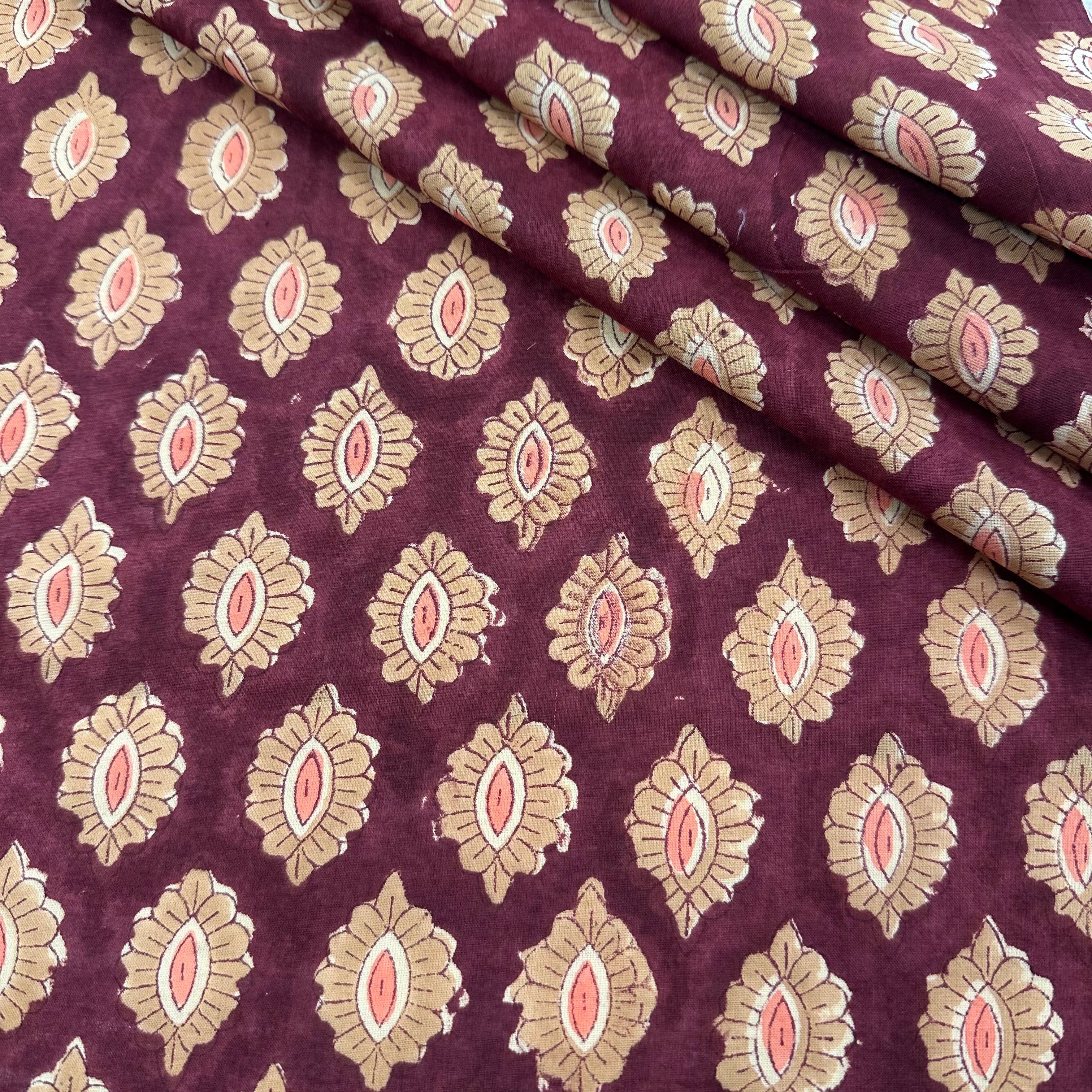 Banaras Motif Block Print Burgundy Tex Ex 2963
