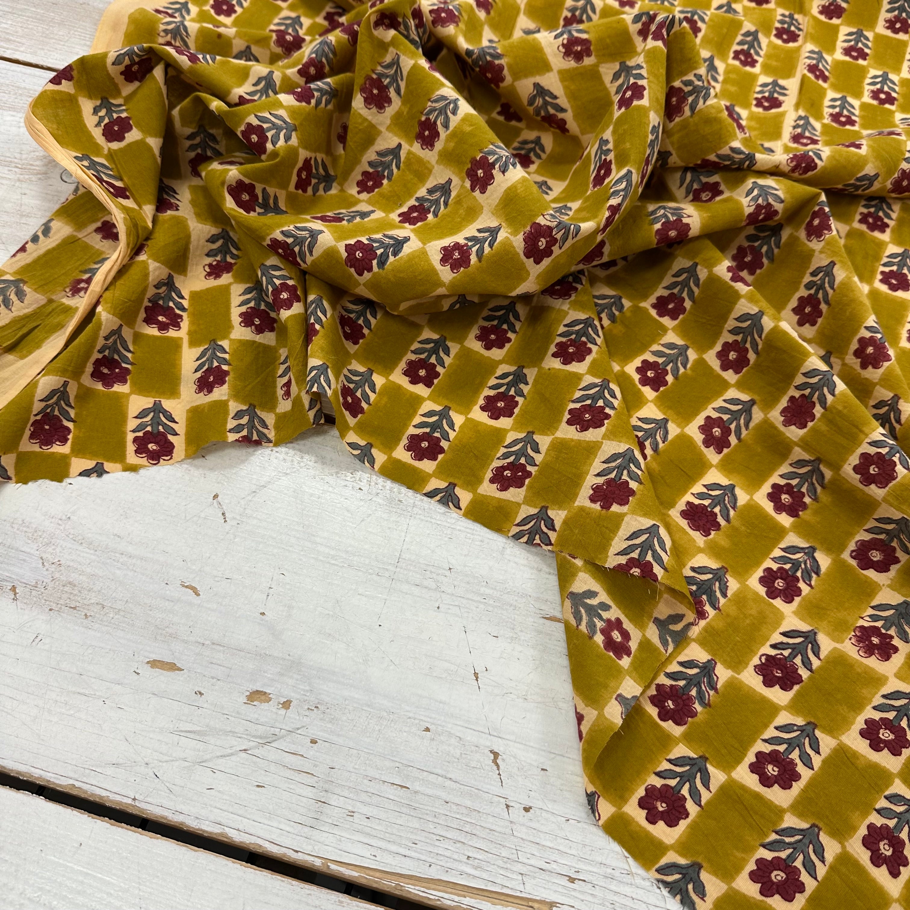 Floral Chess Block Print Mustard Tex Ex 2992
