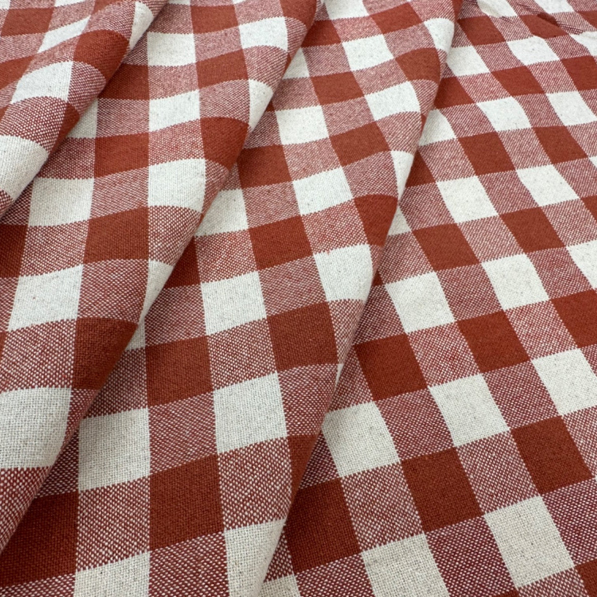 H356 Rustic Chunky Gingham Rust Fabric Folded