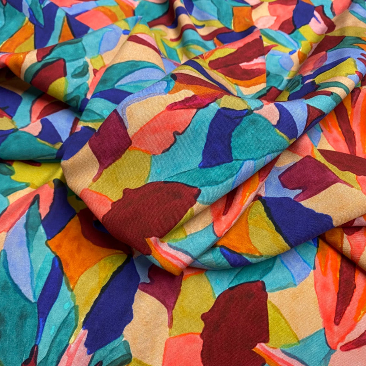 H386 Multi Leaves Rainbow Viscose dress fabric gathered