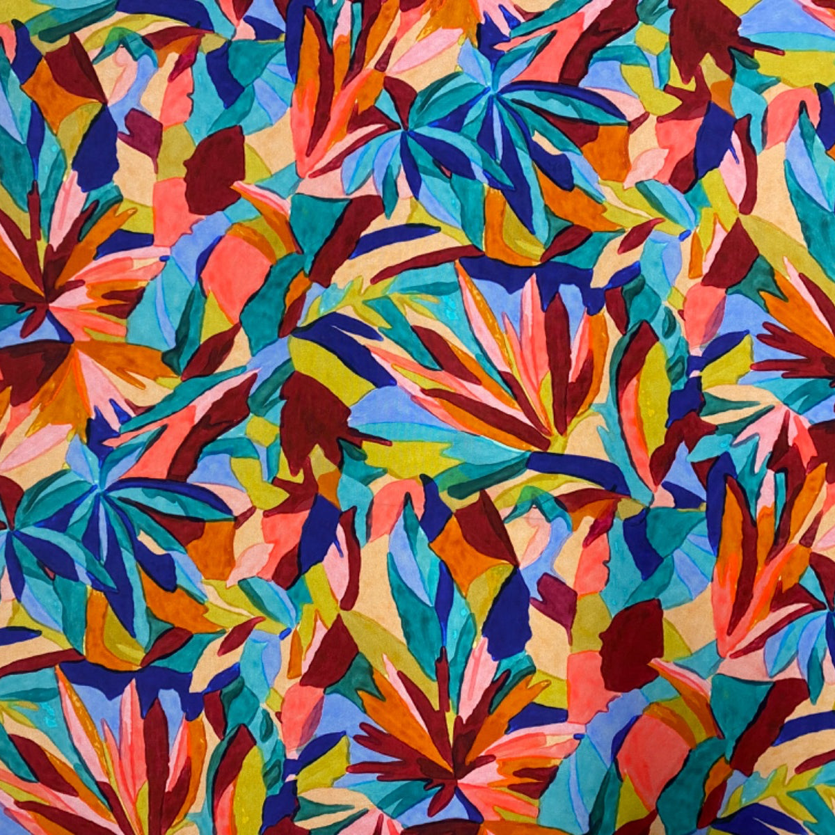 H386 Multi Leaves Rainbow Viscose Dress Fabric