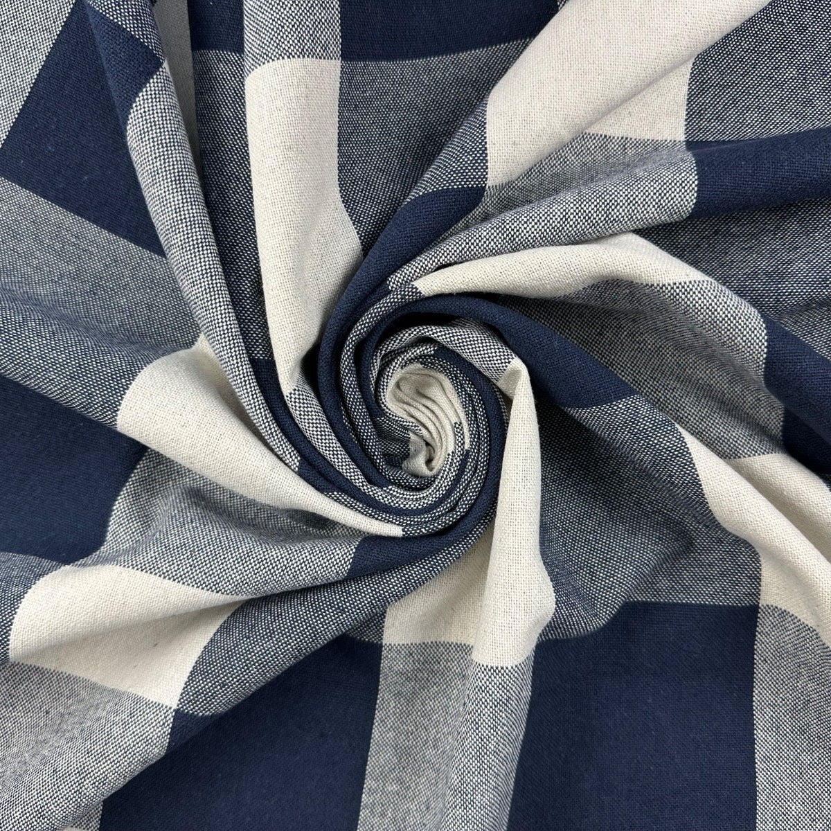 H394 Rustic Giant Gingham Navy Fabric Gathered