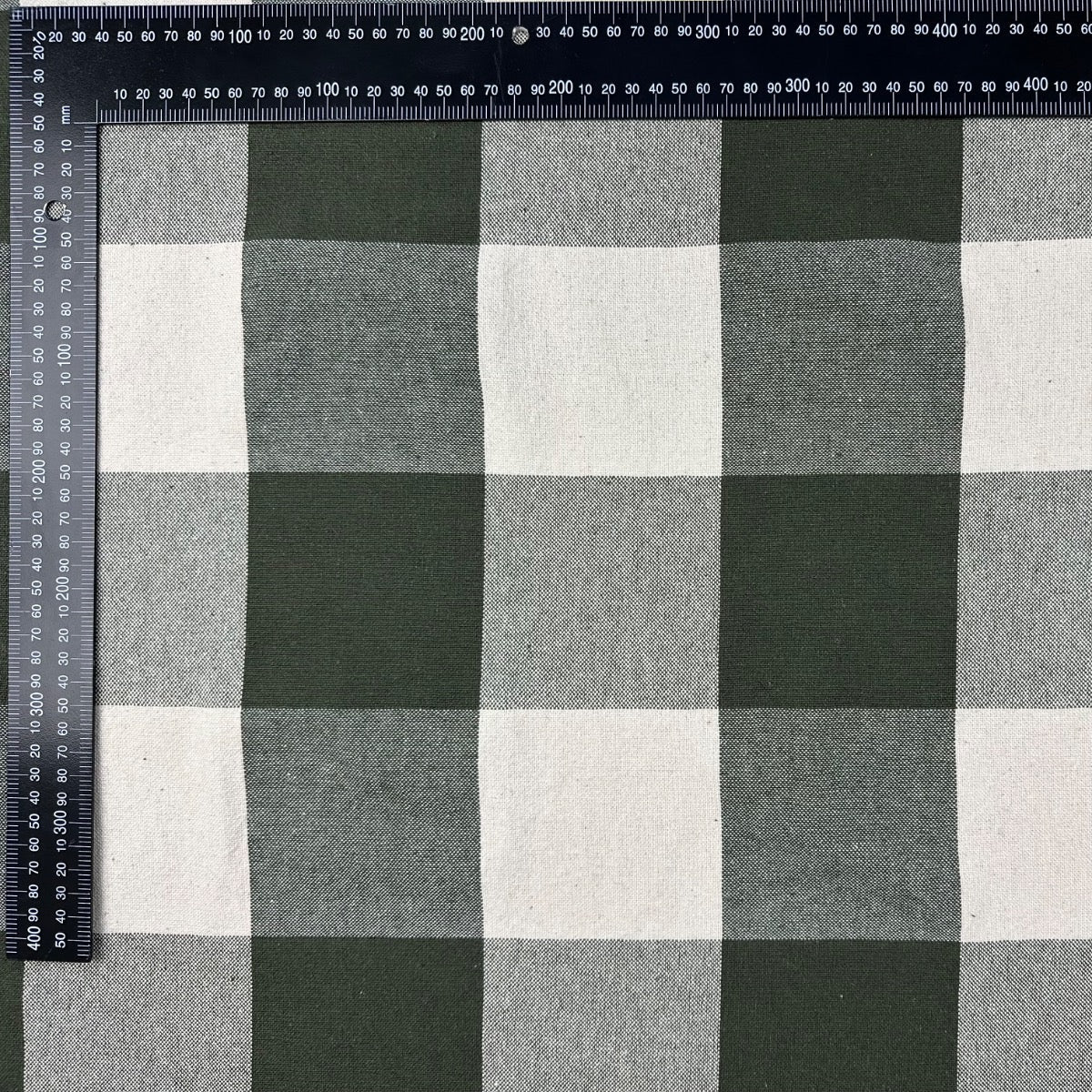 H395 Rustic Giant Gingham Khaki Fabric Scale