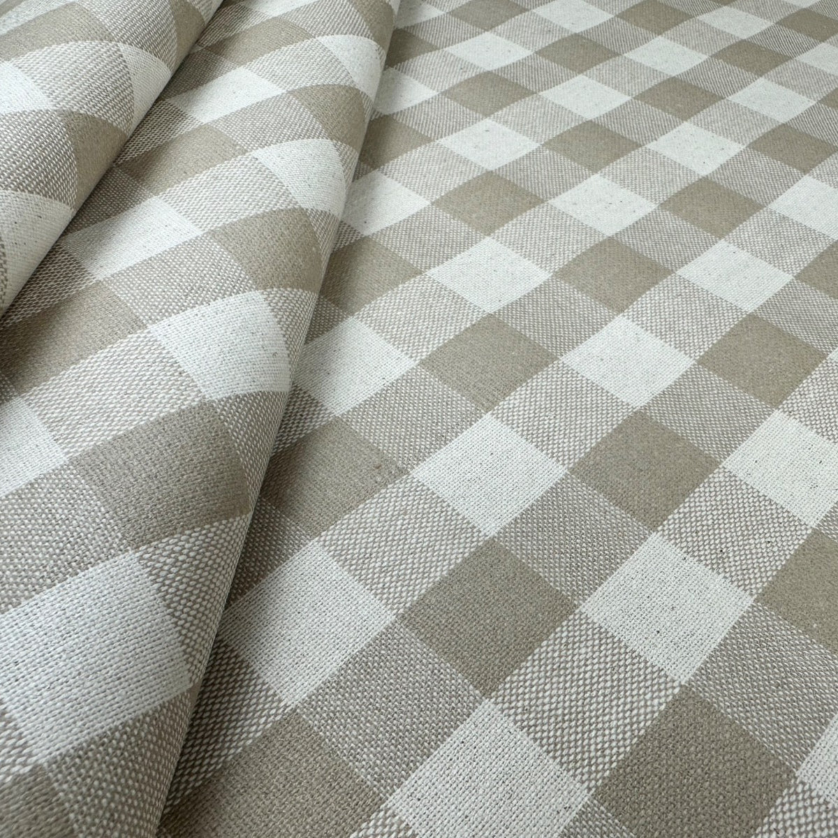 H416 Rustic Gingham Oilcloth Beige Fabric