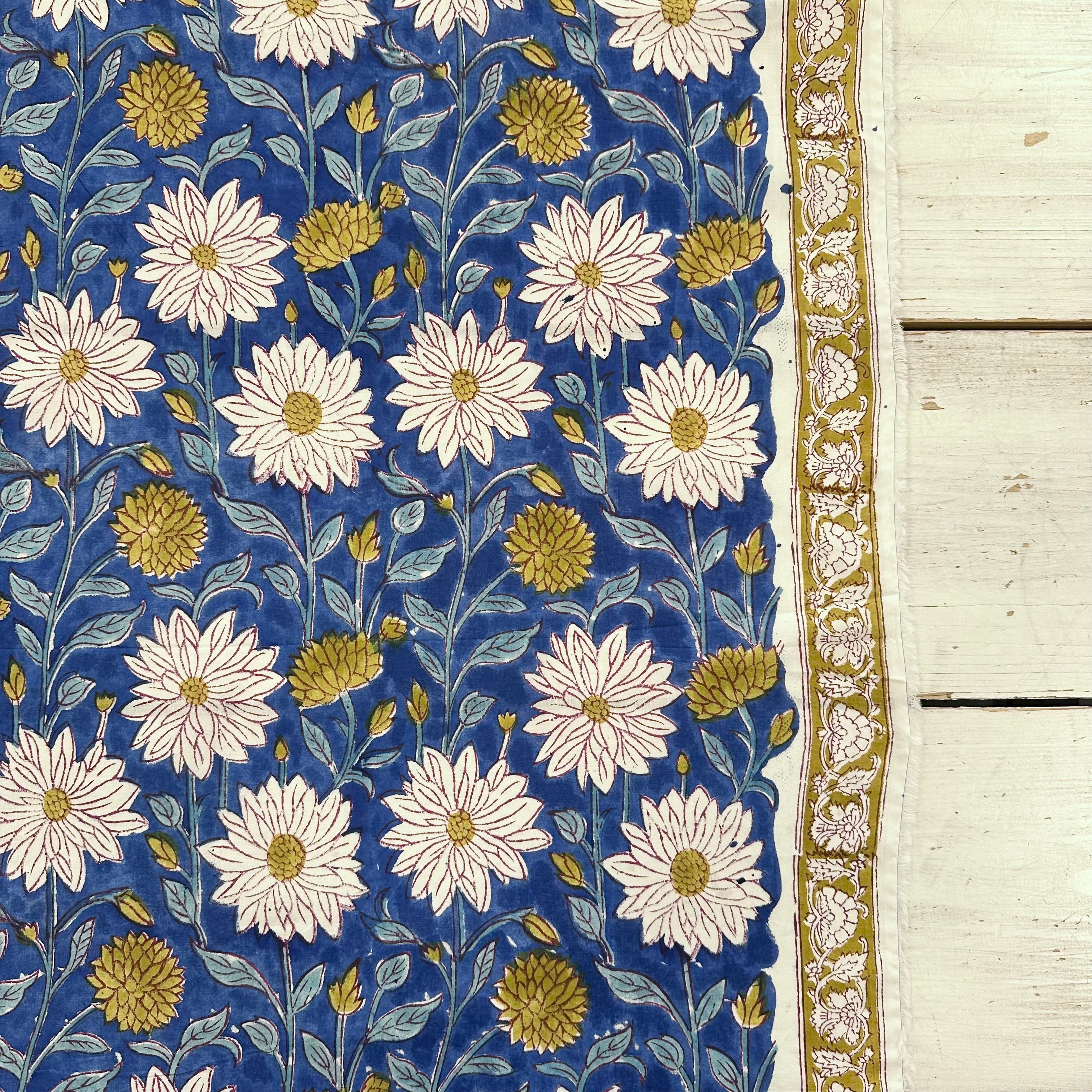 Bordered Celebration Flower Block Print Blue Tex Ex 2971