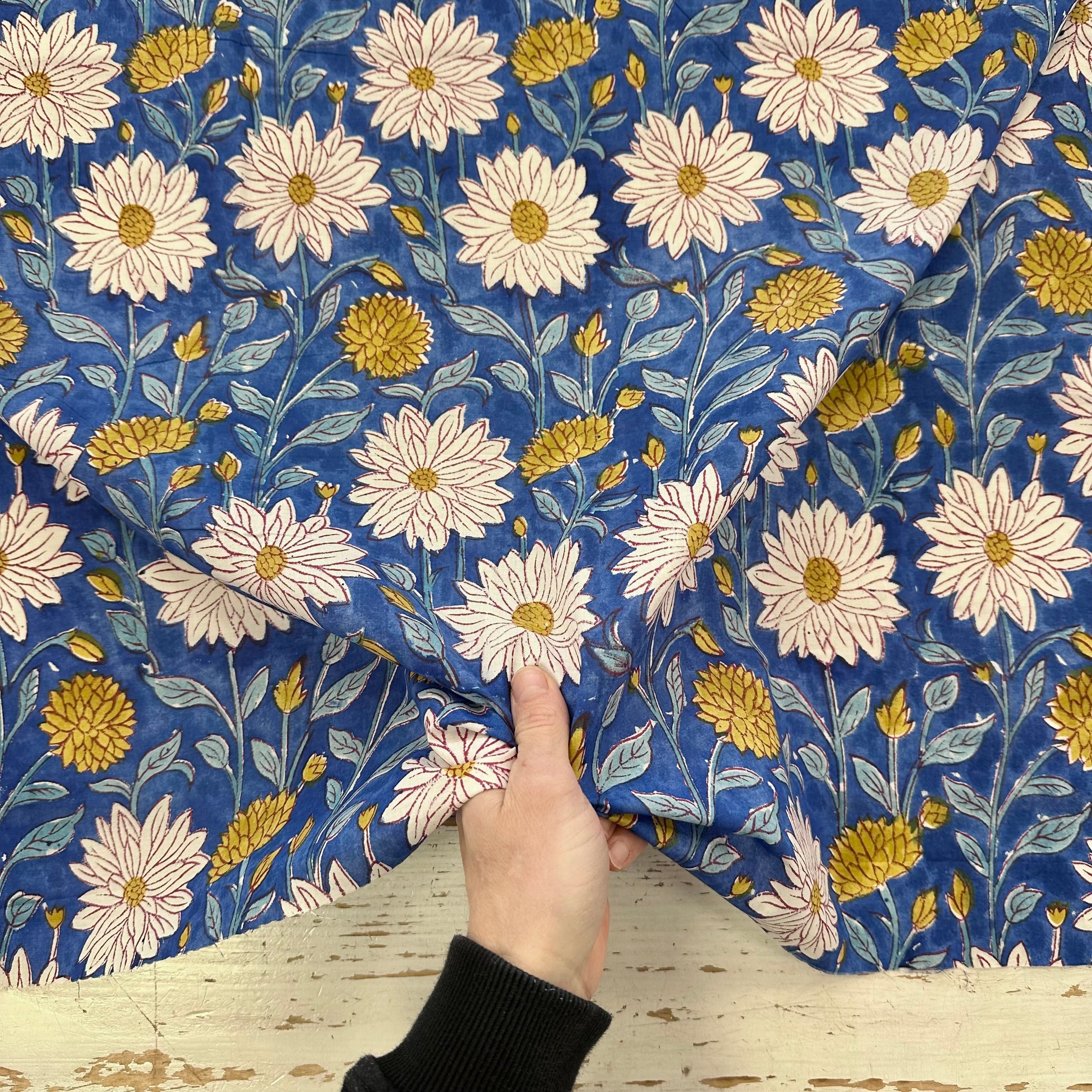 Bordered Celebration Flower Block Print Blue Tex Ex 2971