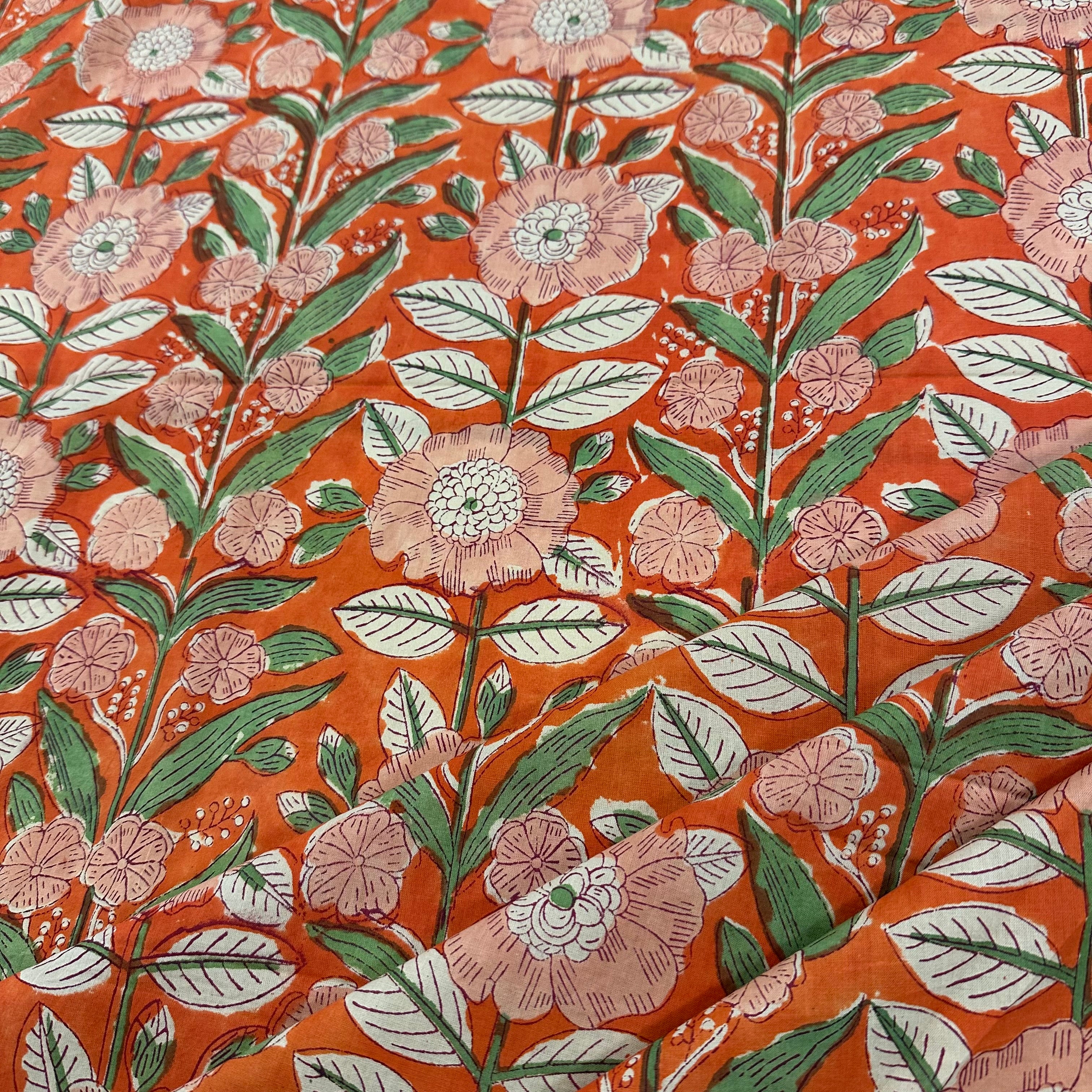 Madurai Flower Block Print Orange Tex Ex 2974