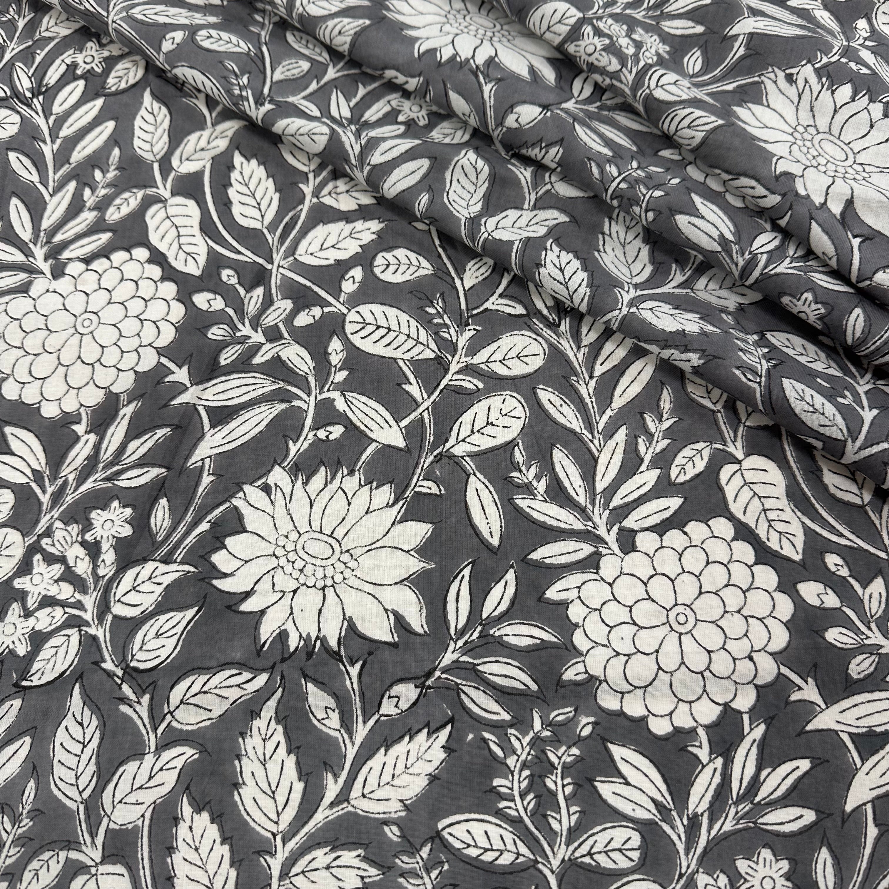 Flower Garden Block Print Grey Tex Ex 2973