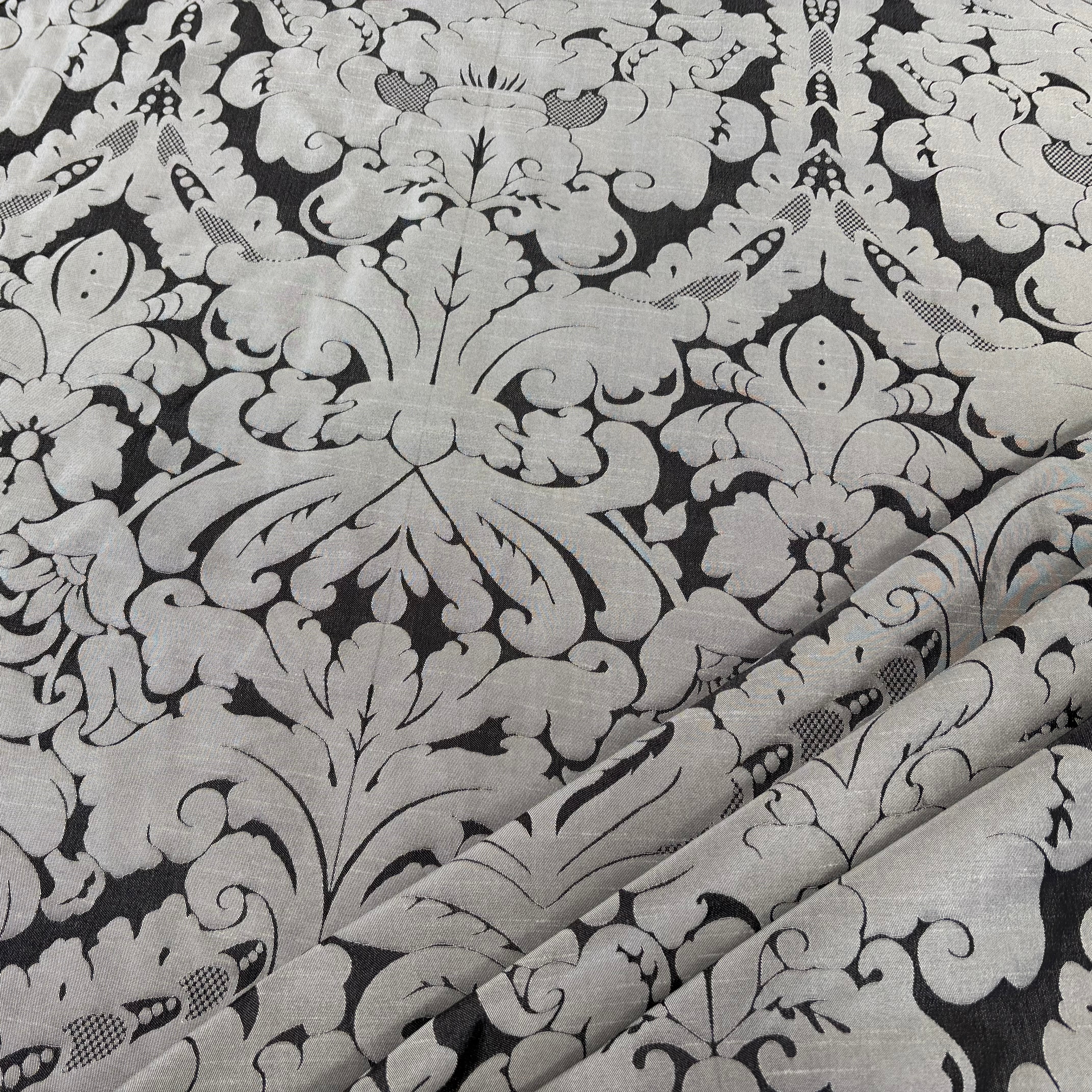 Faux Silk Damask Black Grey