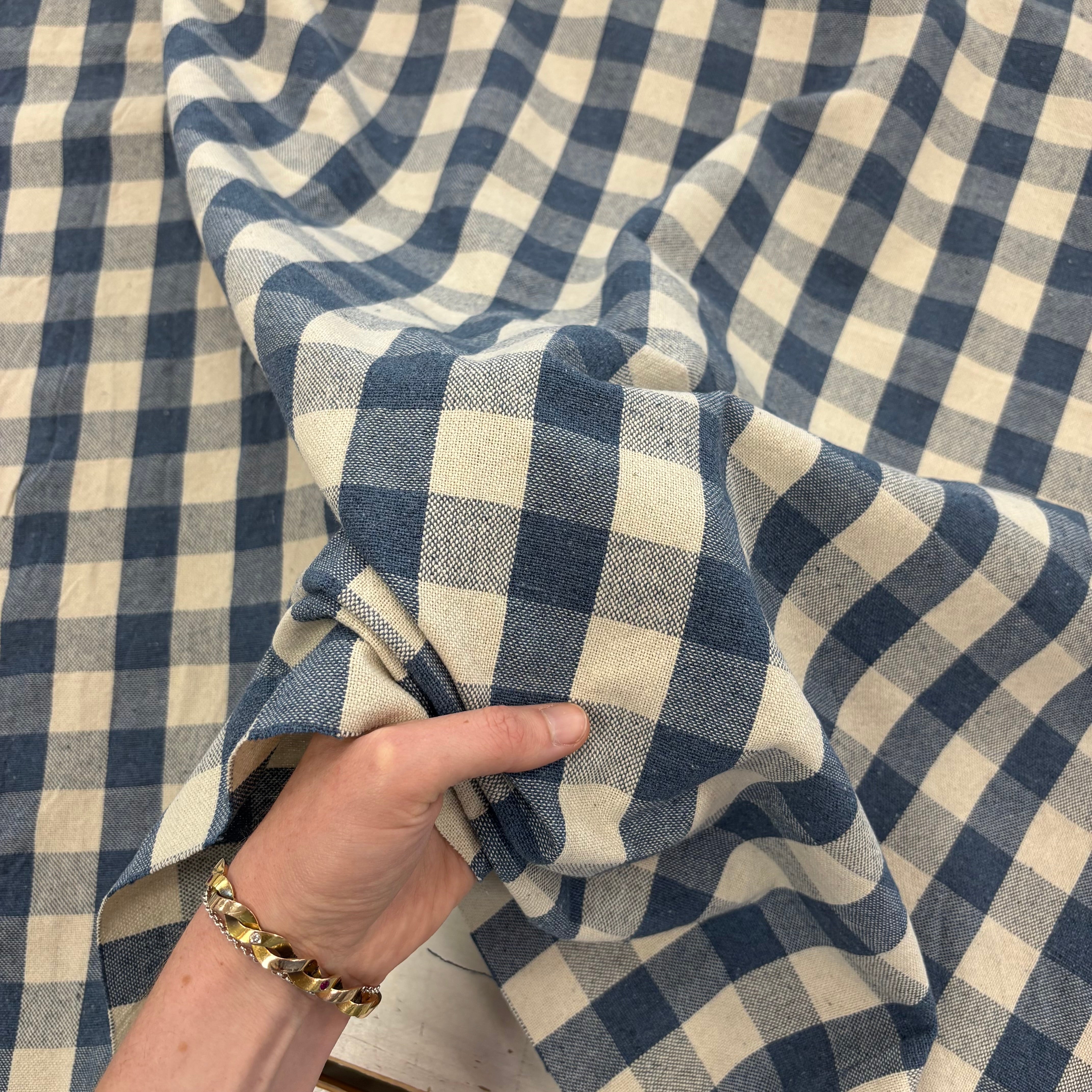 H437 Rustic Chunky Gingham Denim Blue