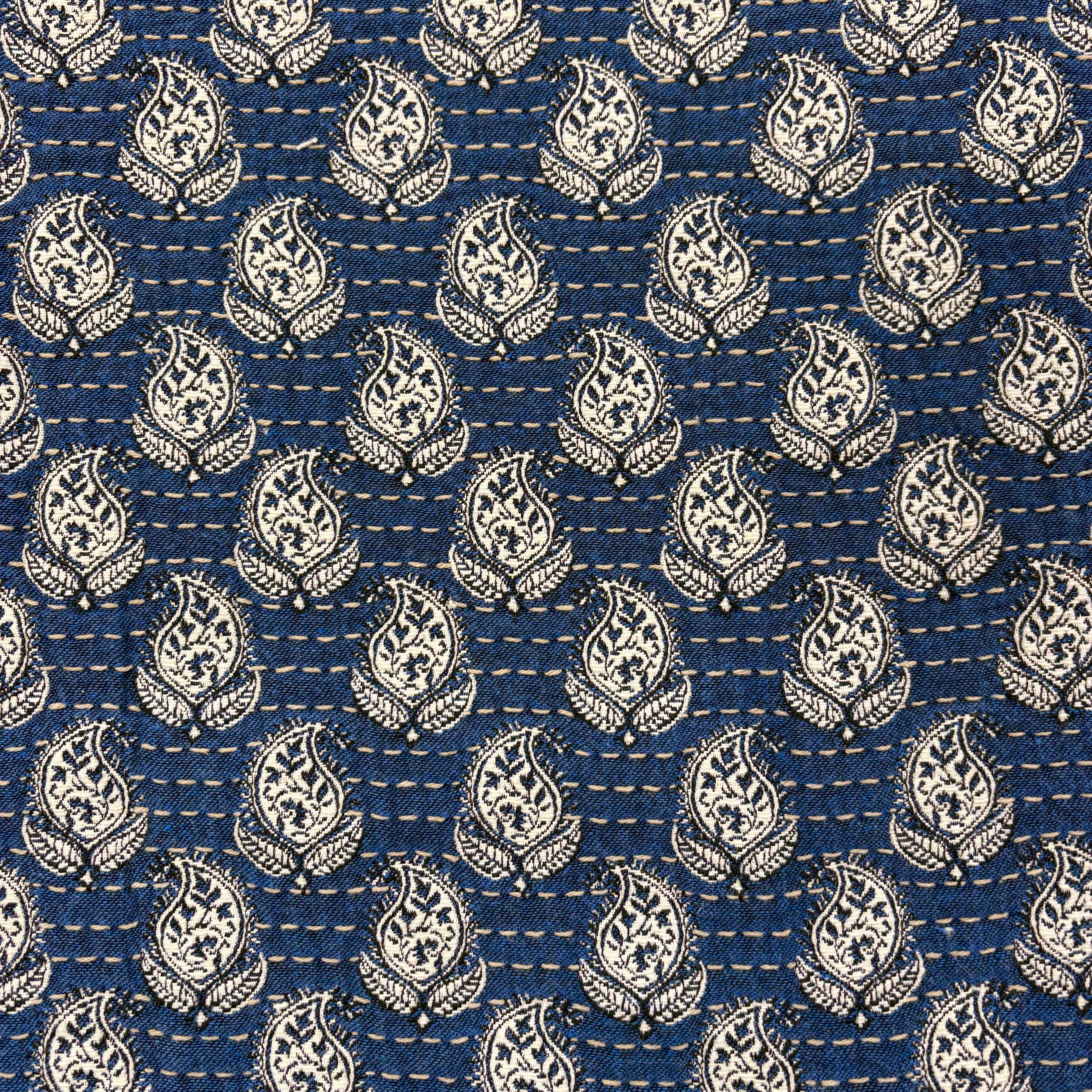 Paisley Stitch Reversible Textured Weave Denim Blue H436
