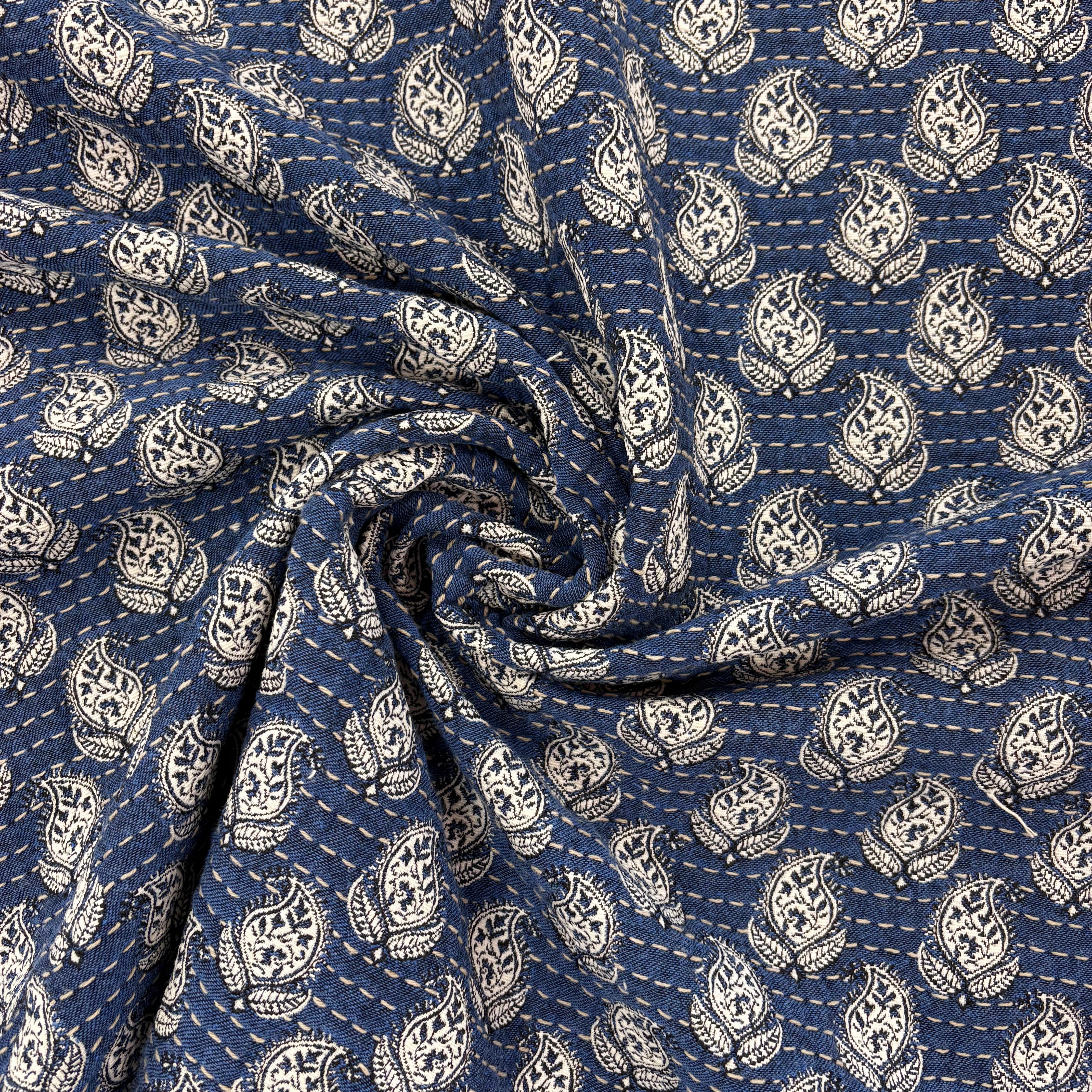 Paisley Stitch Reversible Textured Weave Denim Blue H436
