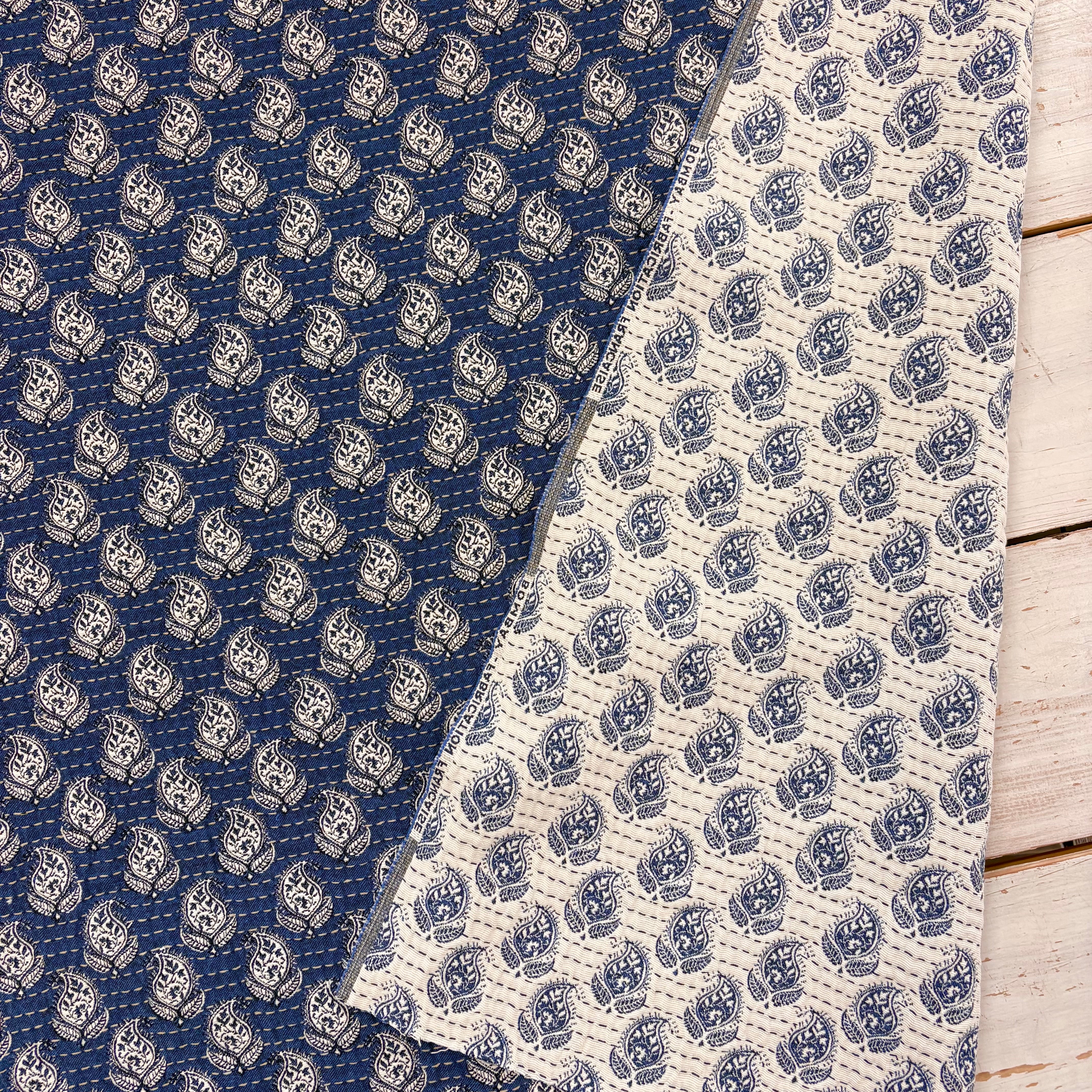 Paisley Stitch Reversible Textured Weave Denim Blue H436