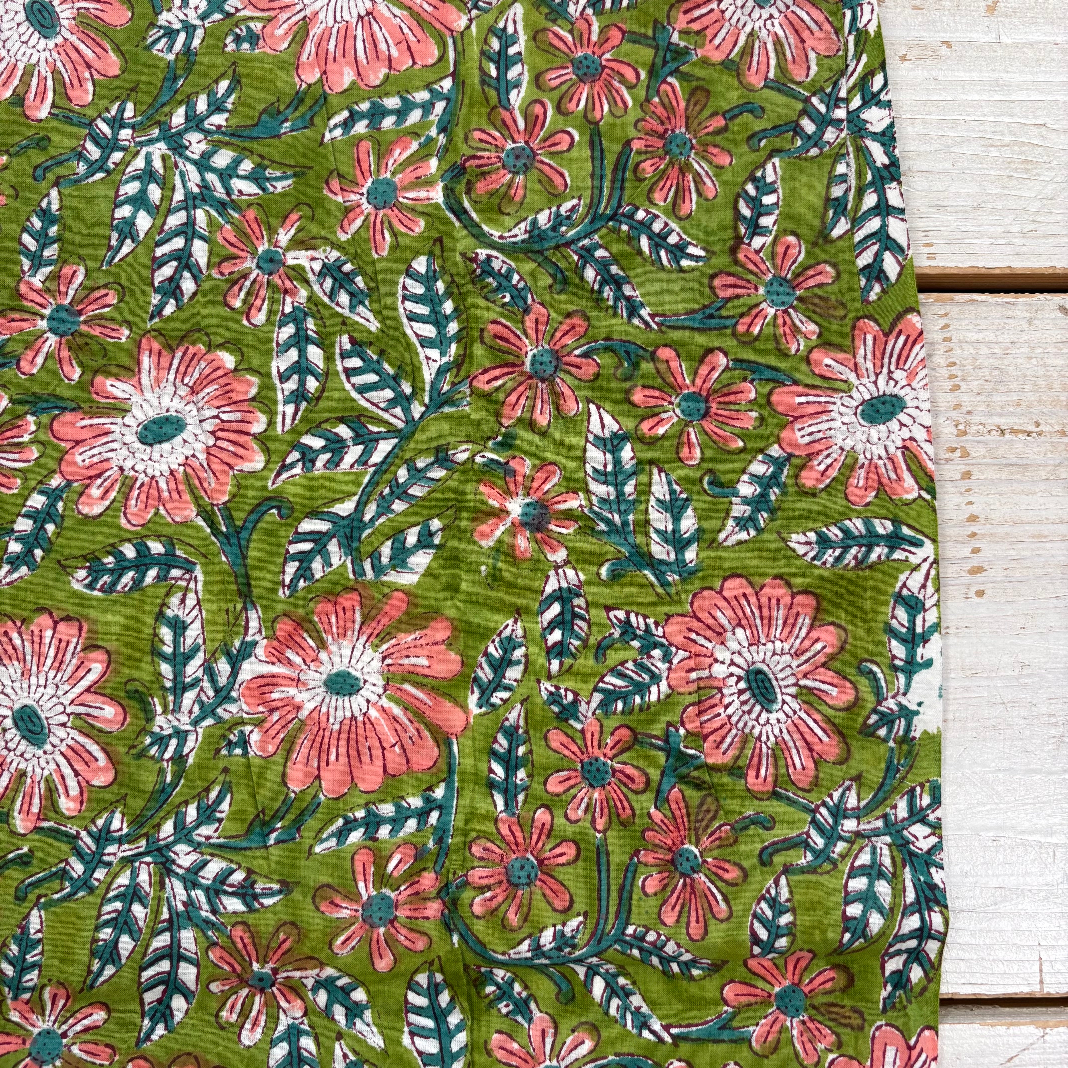 Indian Daisy Block Print Green 3026