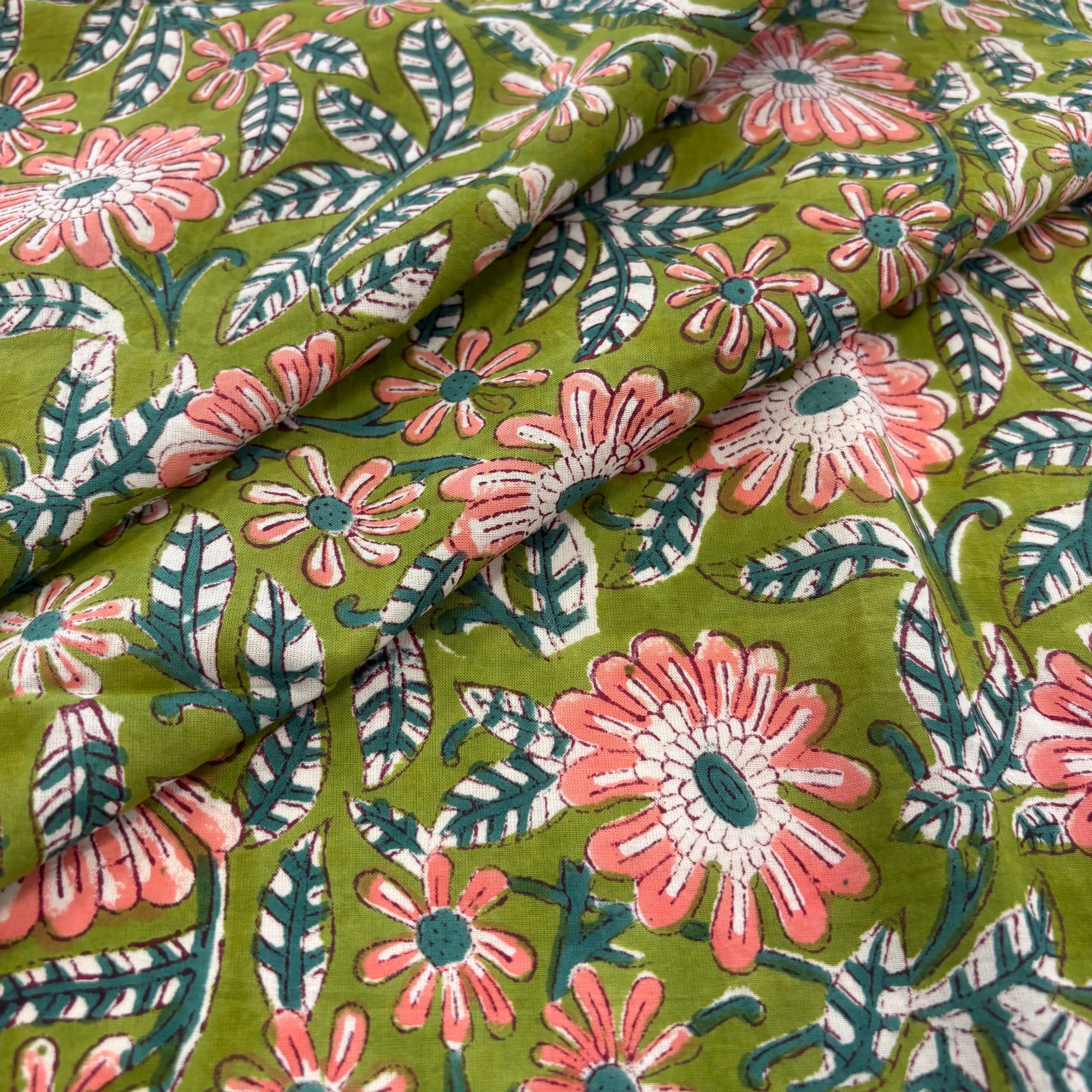 Indian Daisy Block Print Green 3026