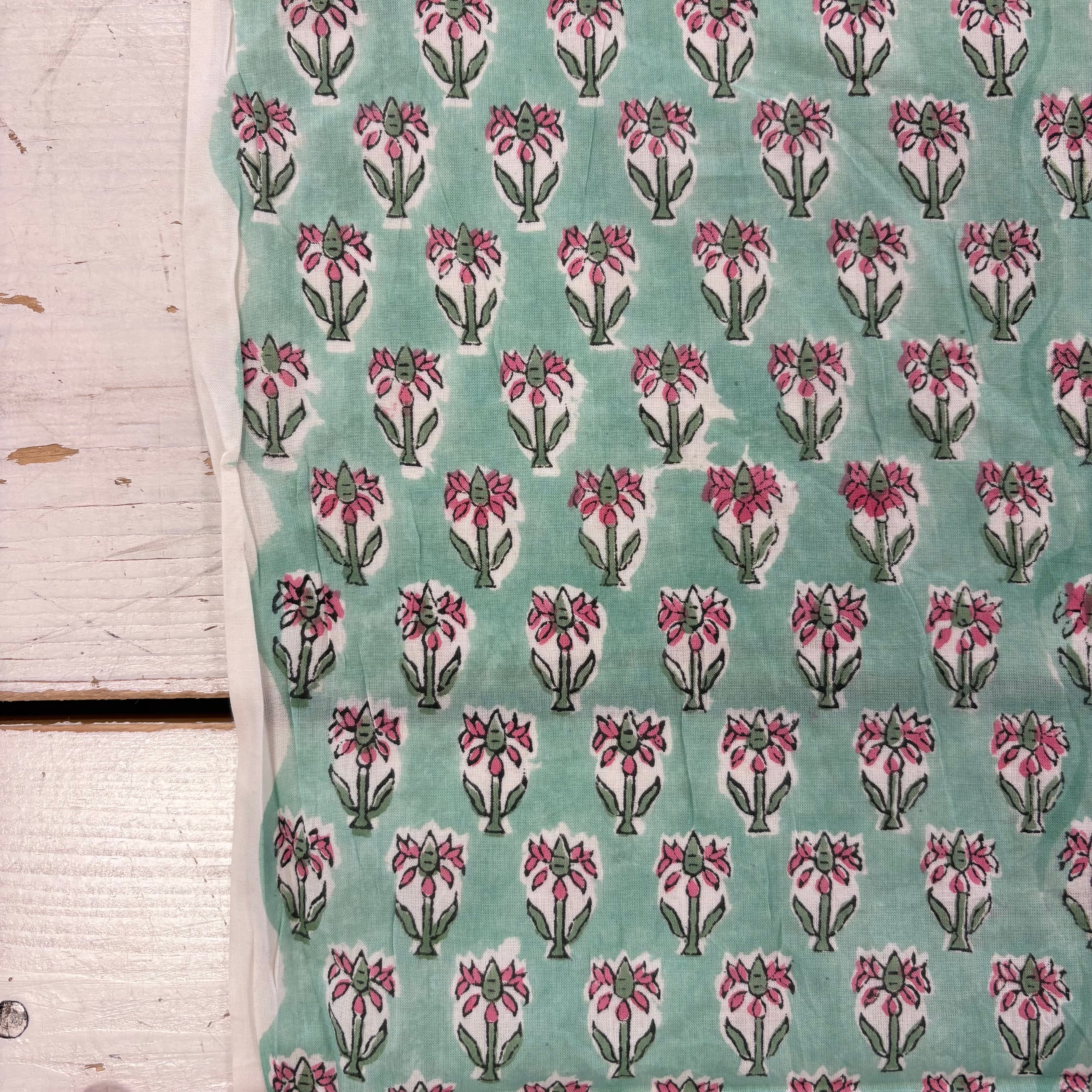 Lotus Motif Floral Block Print Mint Tex Ex 3022
