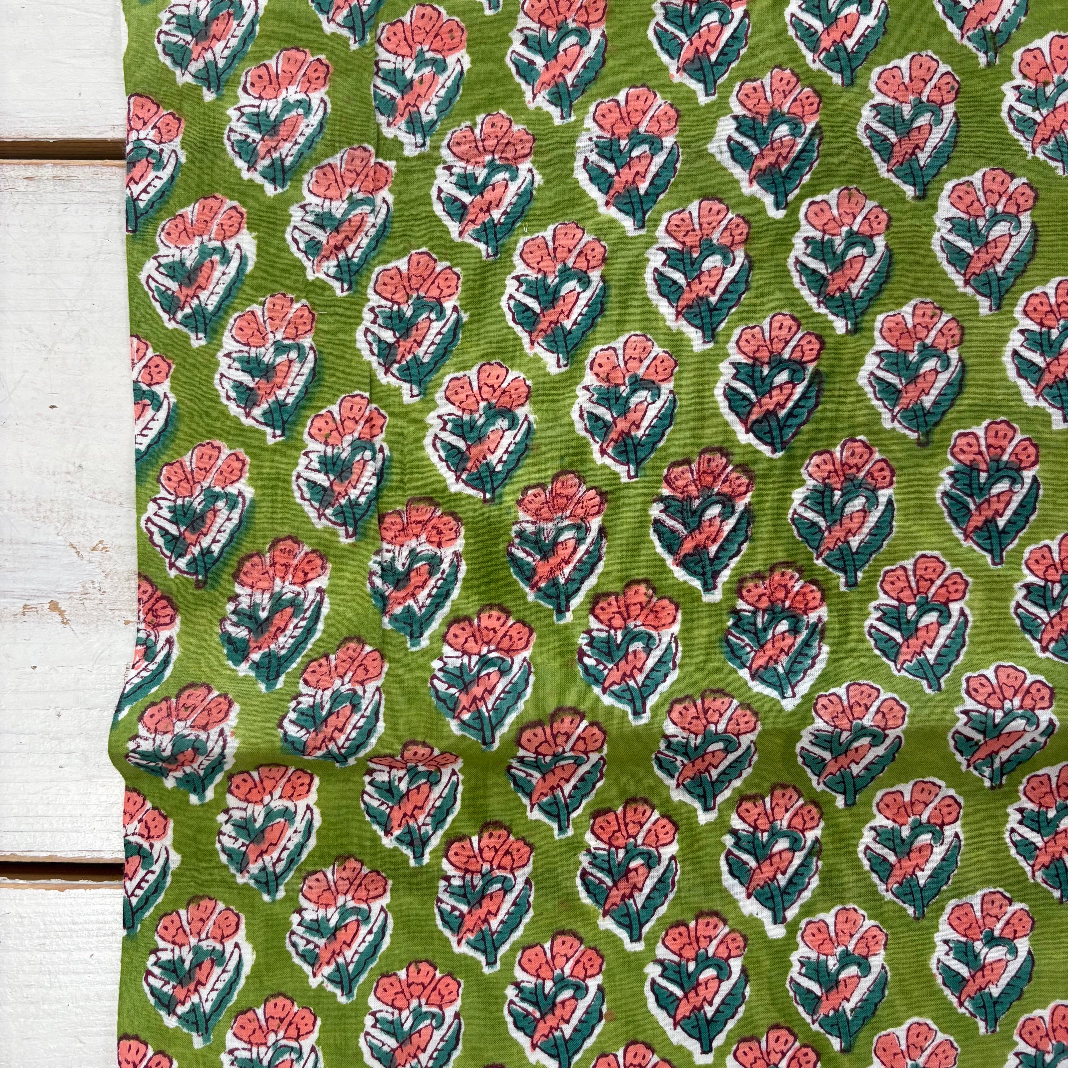 Bunch Of Flowers Block Print Green Tex Ex 3021