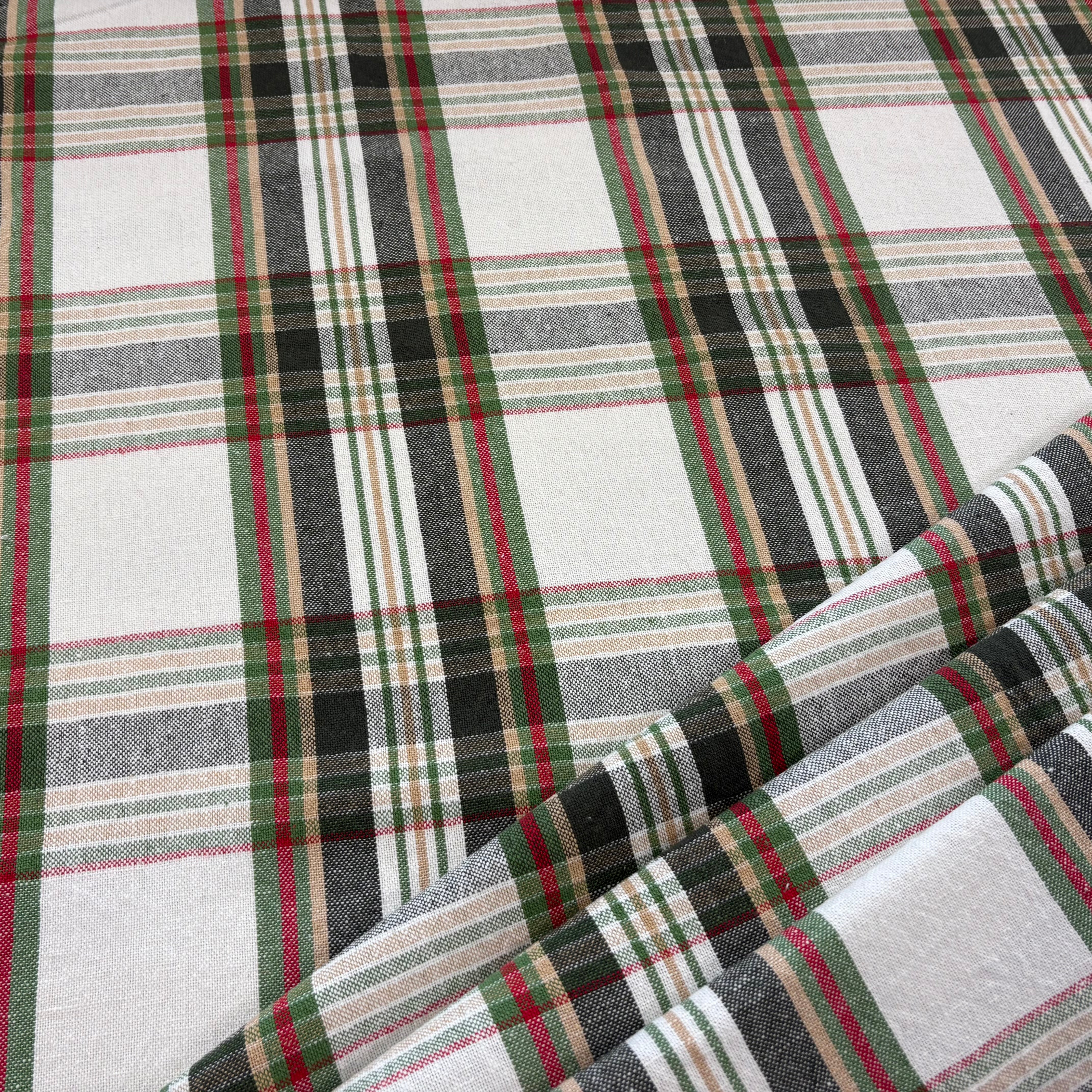 H443 Gabriel Rustic woven tartan Ivory Green