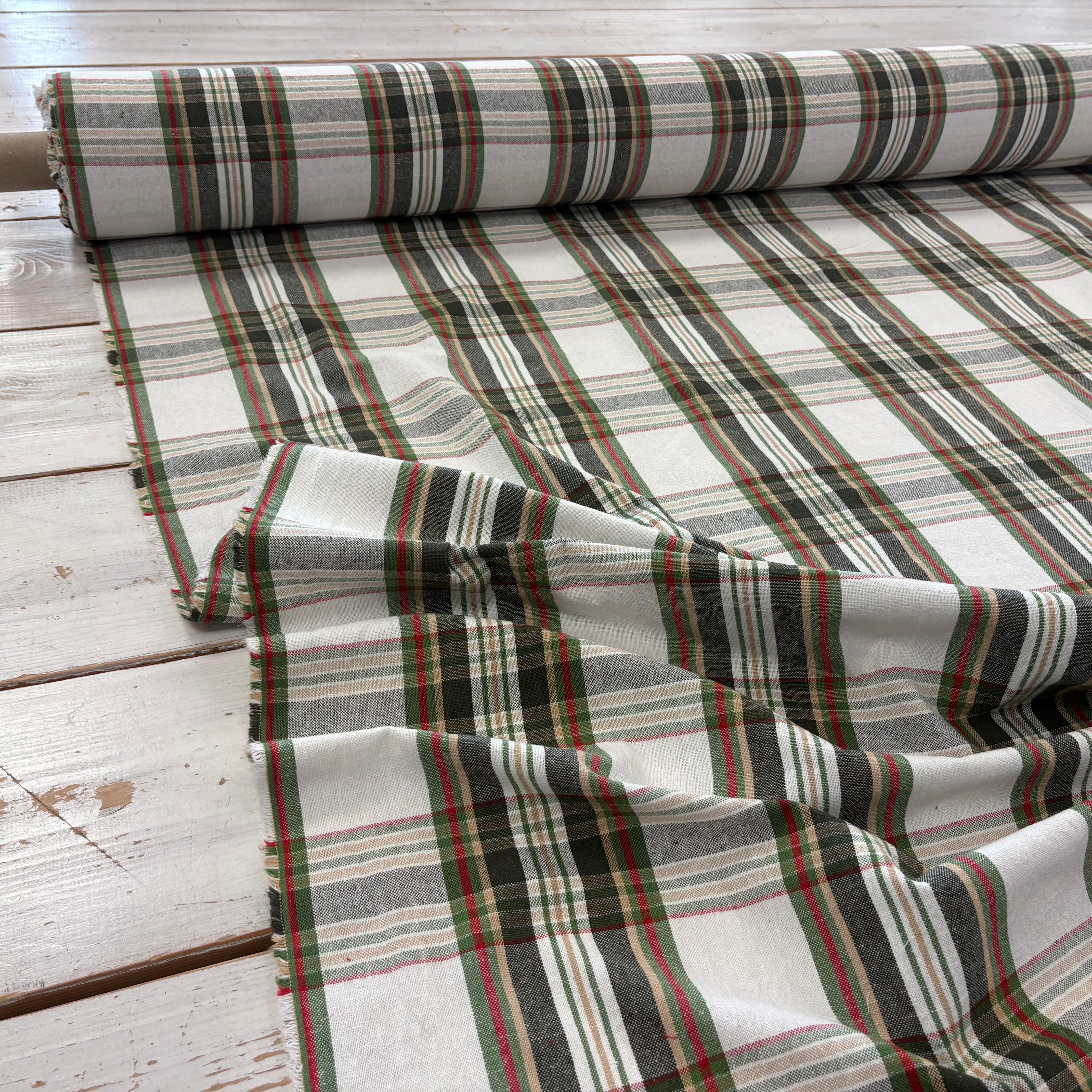 H443 Gabriel Rustic woven tartan Ivory Green