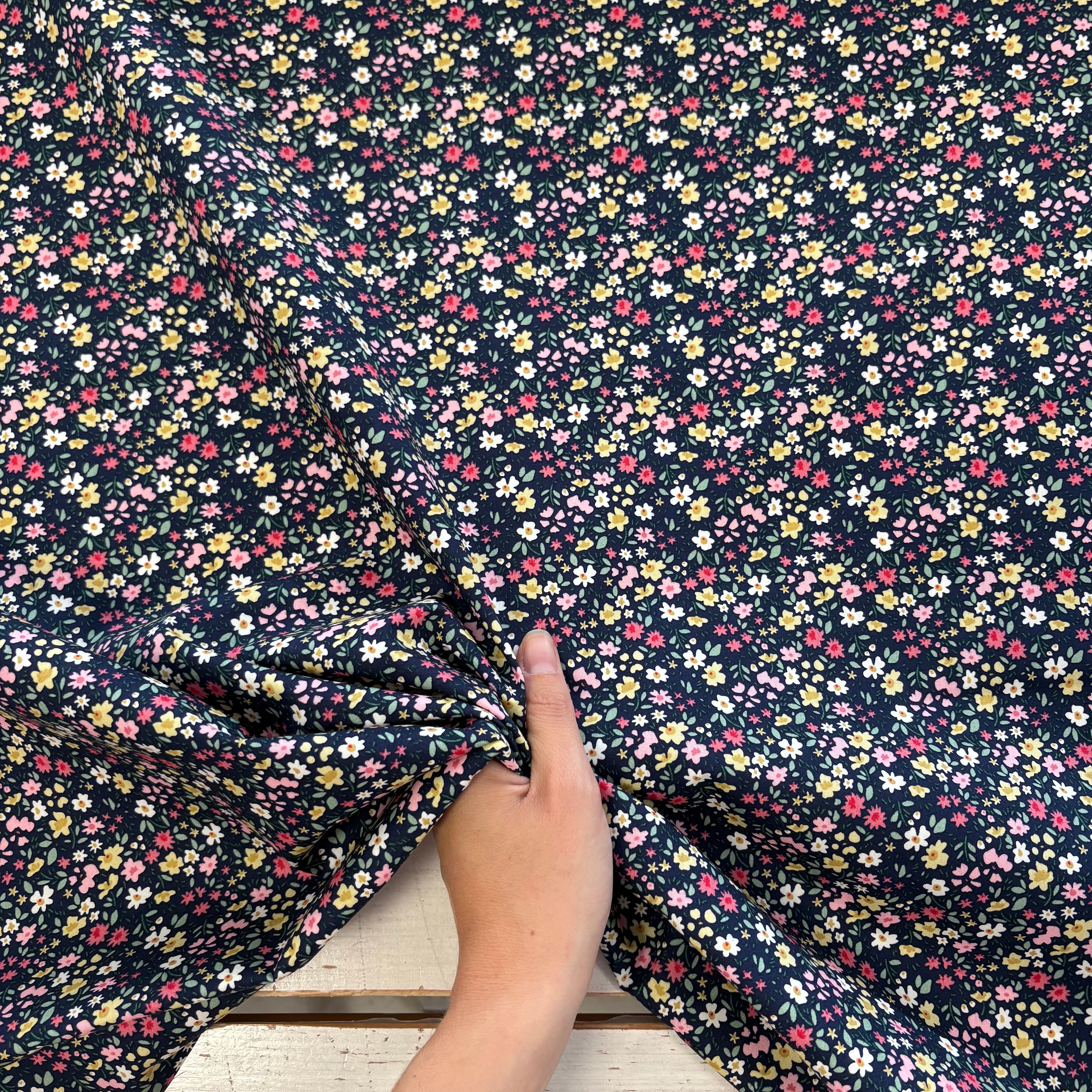 C855 Navy Meadow flowers cotton poplin