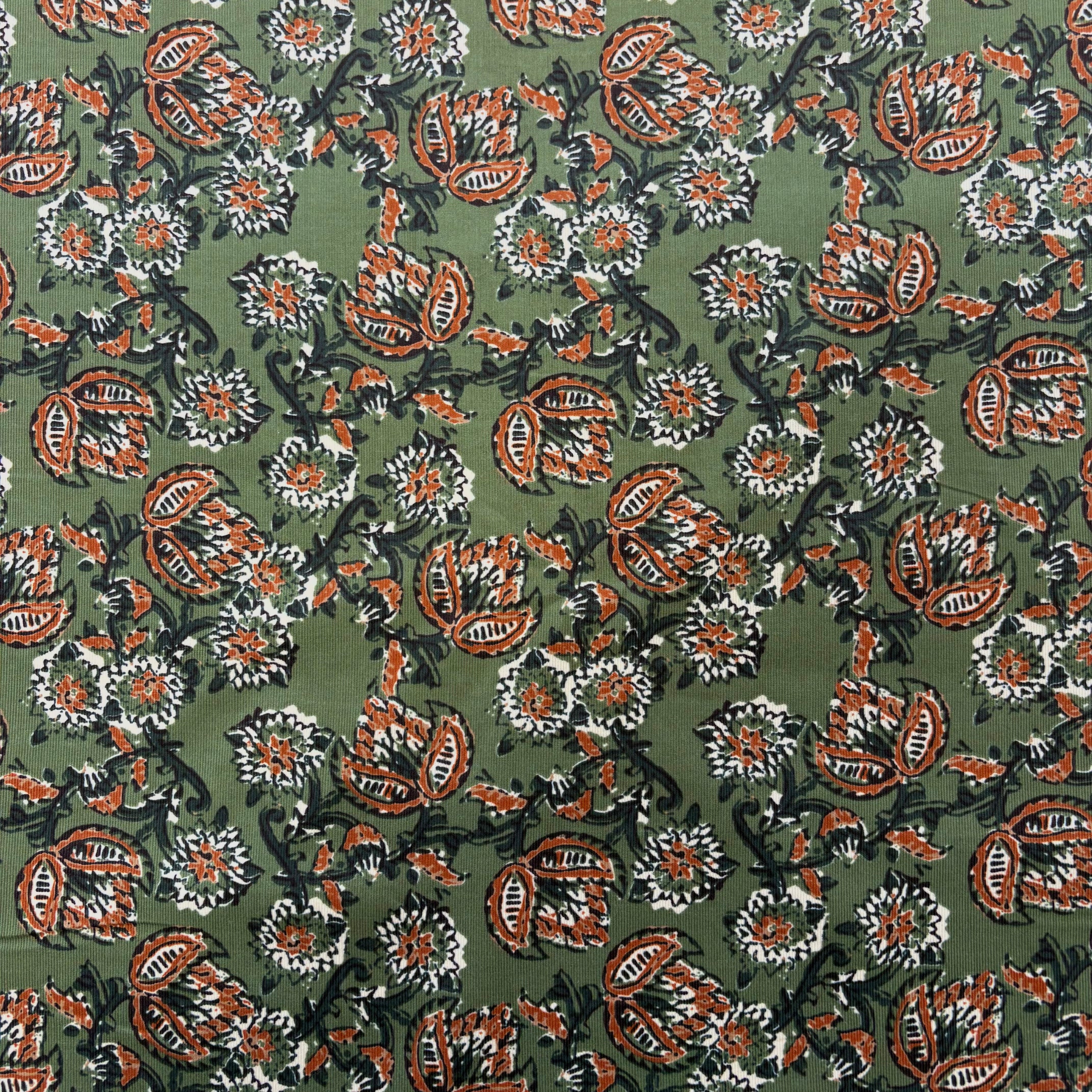 T577 Indian Flowers Needlecord Green