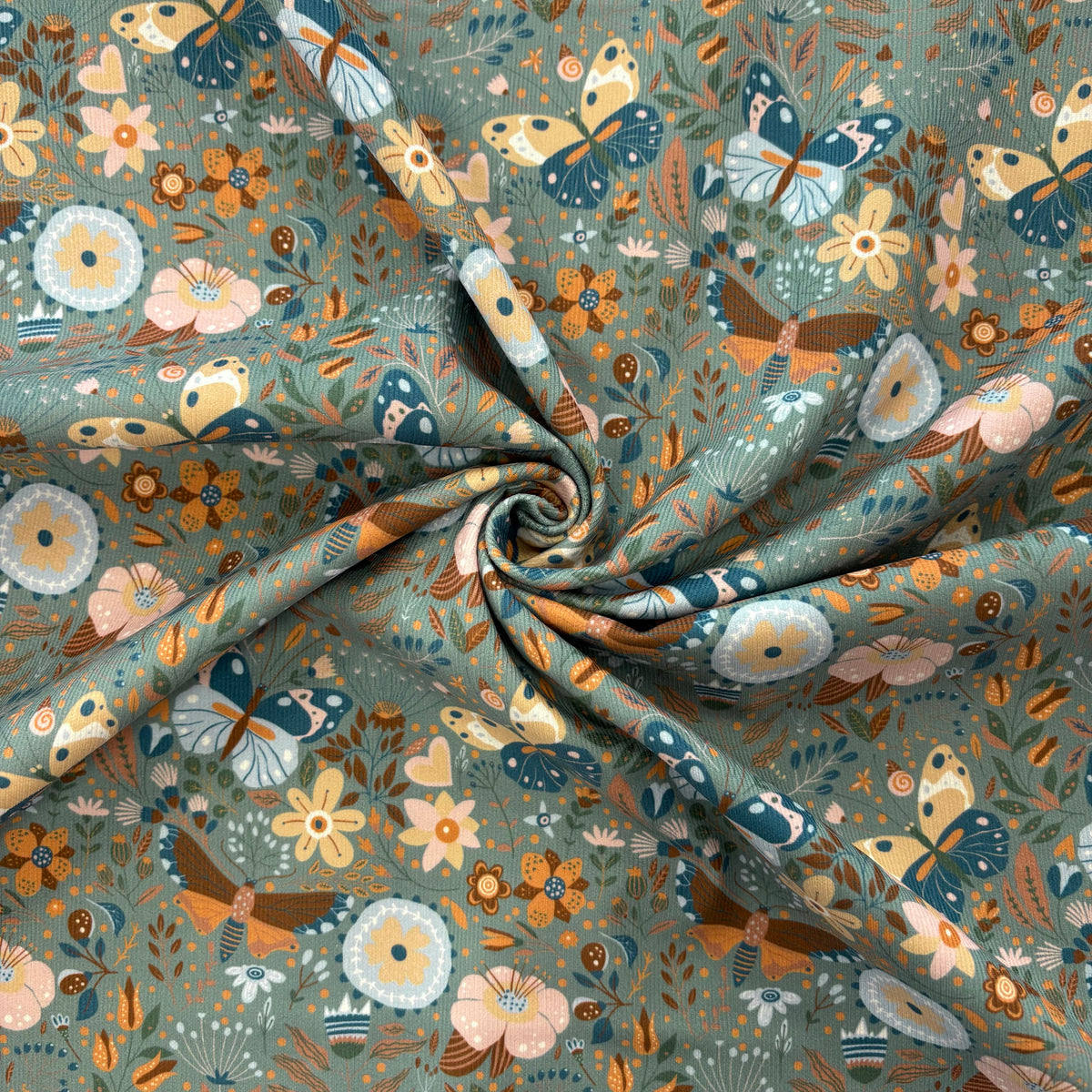 C860 Butterfly Flowers Needlecord Sage