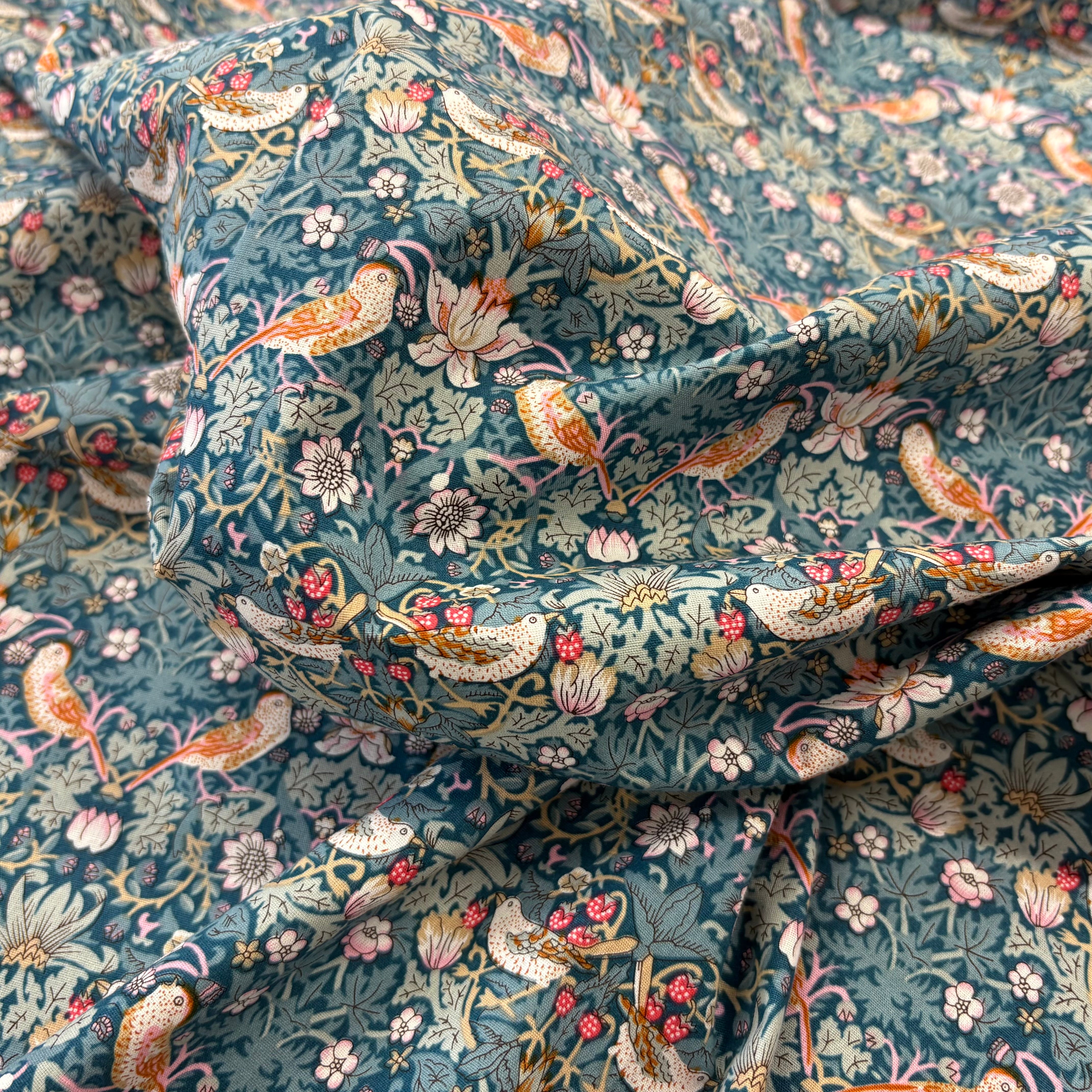 Tex Ex 2725 Hedgerow Birds Navy cotton lawn