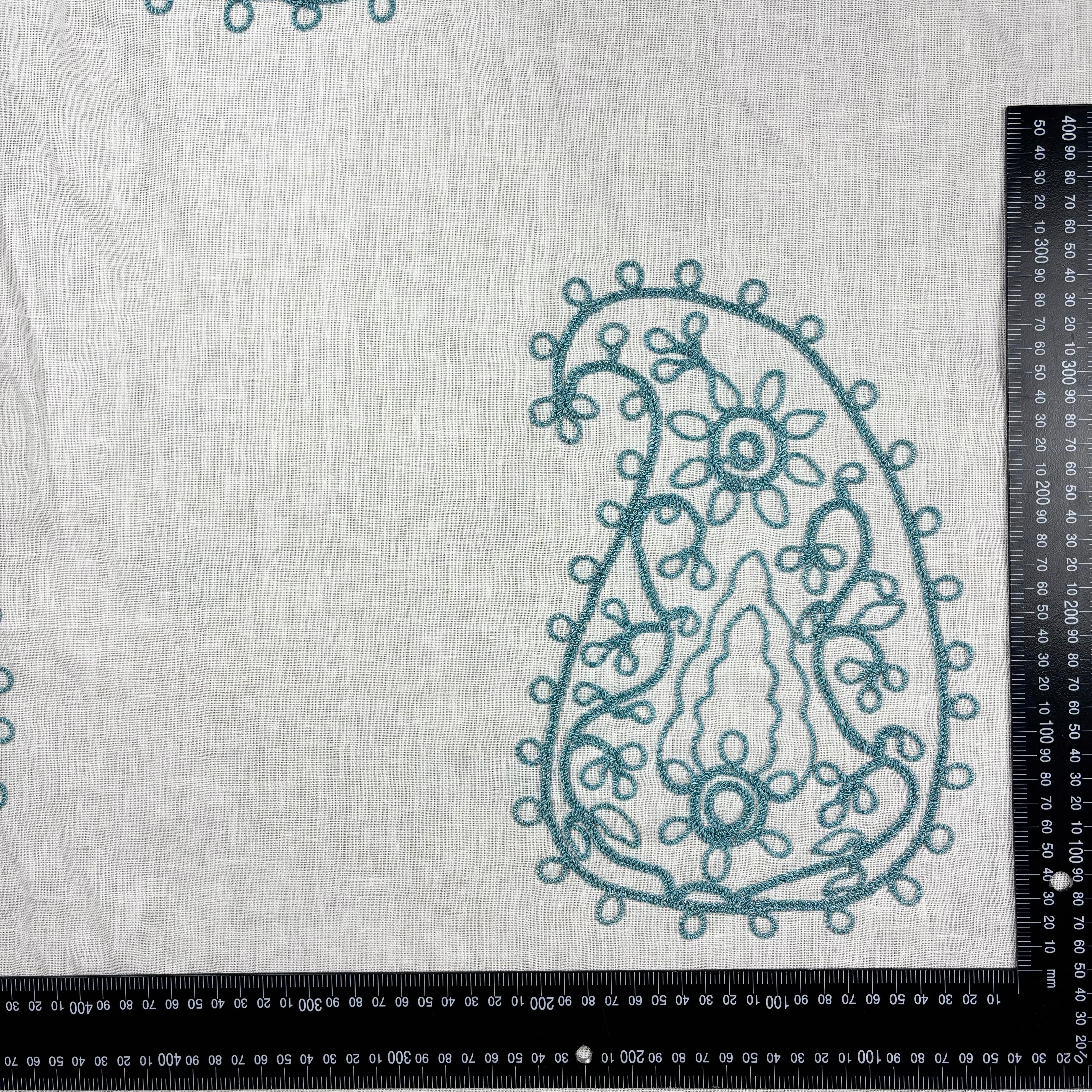 Tex Ex 2935 Embroidered Paisley Linen White Denim