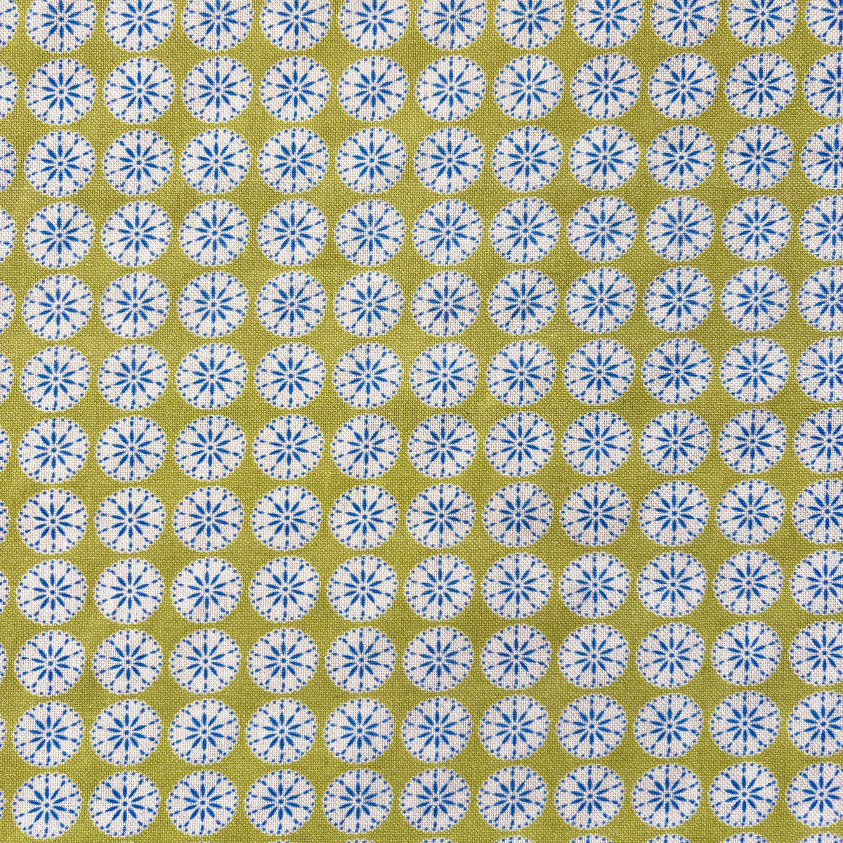 K47 Floral Stamp Linen Look Kiwi Fabric