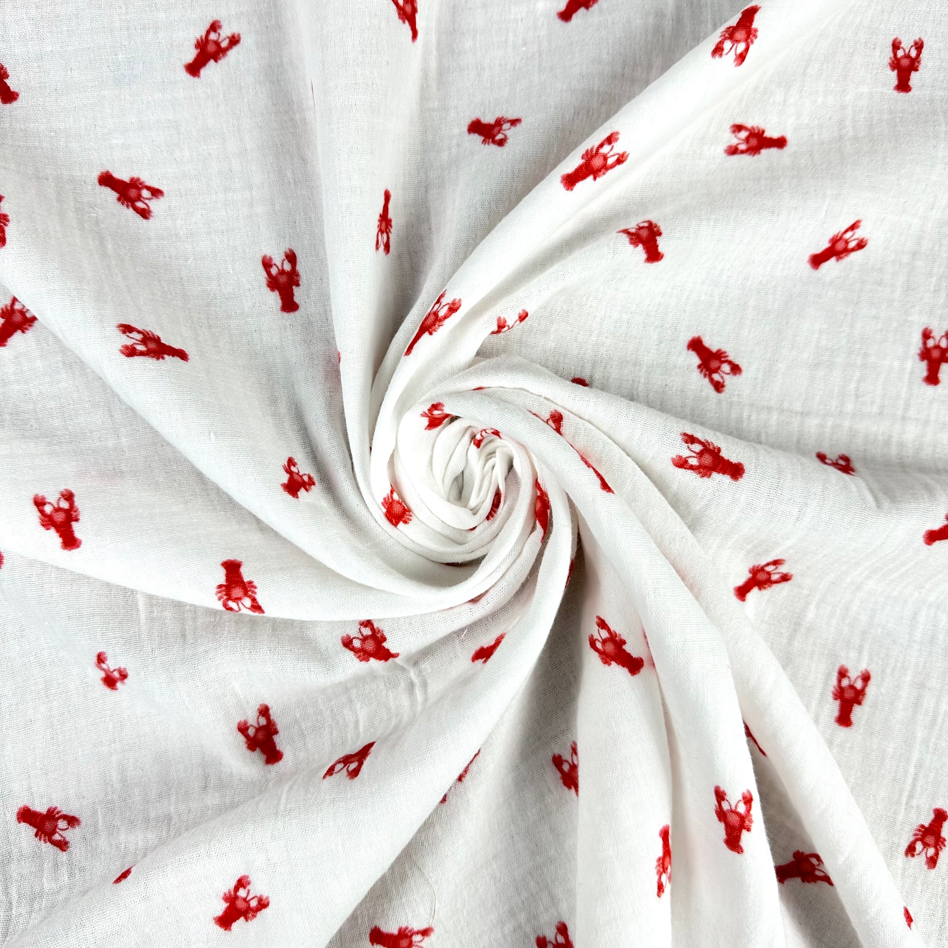 Lobster Double Muslin White T568 Gathered Fabric