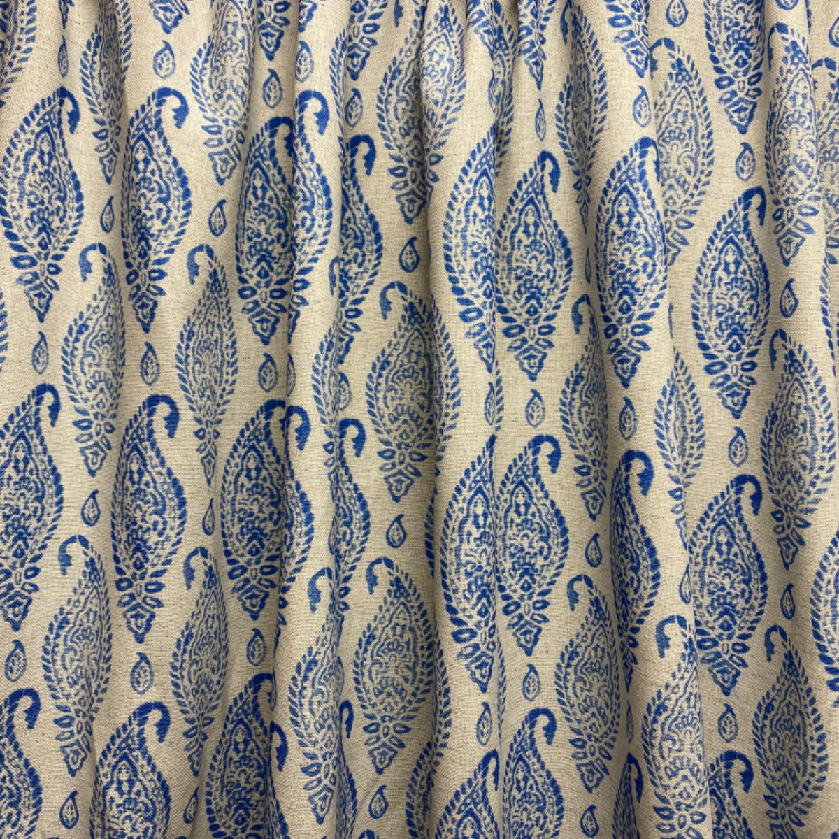 Prestigious Textiles Wollerton Cornflower paisley cotton linen fabric from the Greenhouse collection Gathered
