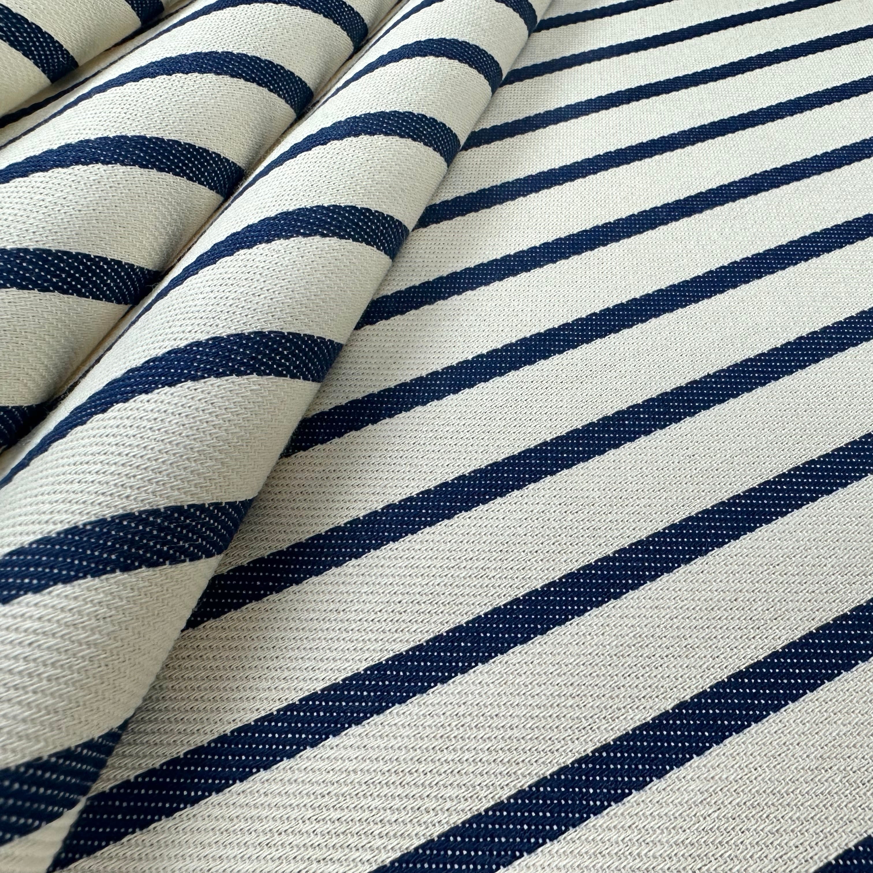 S292 Stain Resistant Stripe Navy Fabric Gathered
