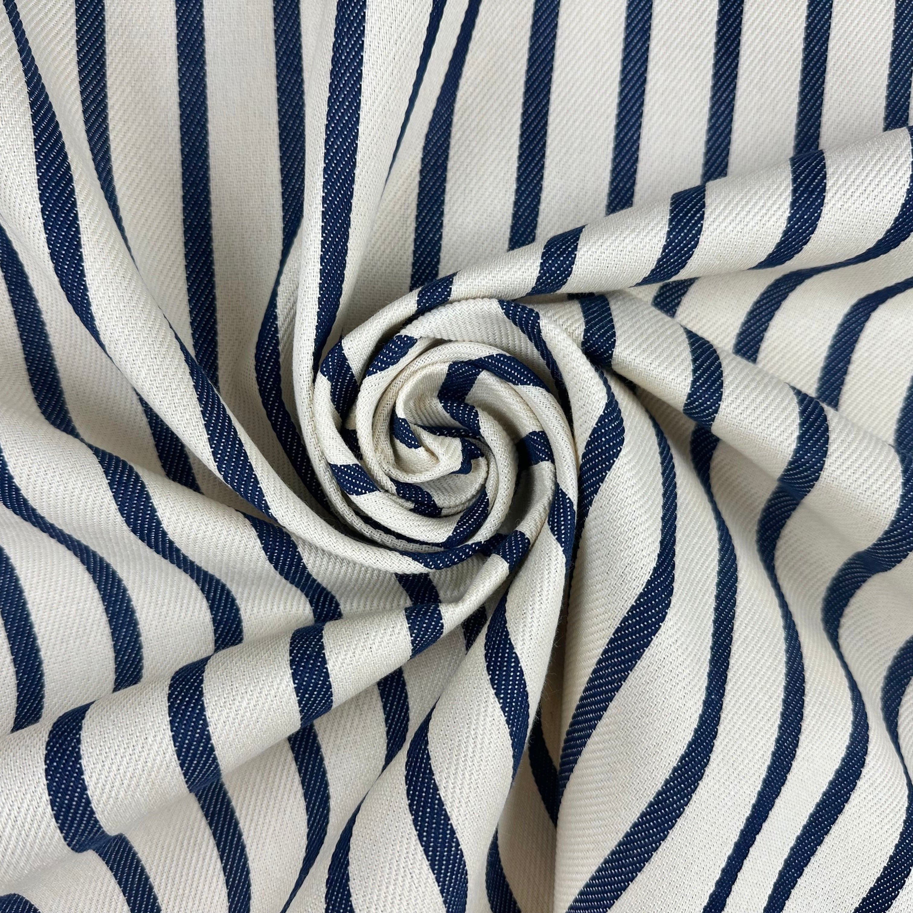 S292 Stain Resistant Stripe Navy Fabric Twisted