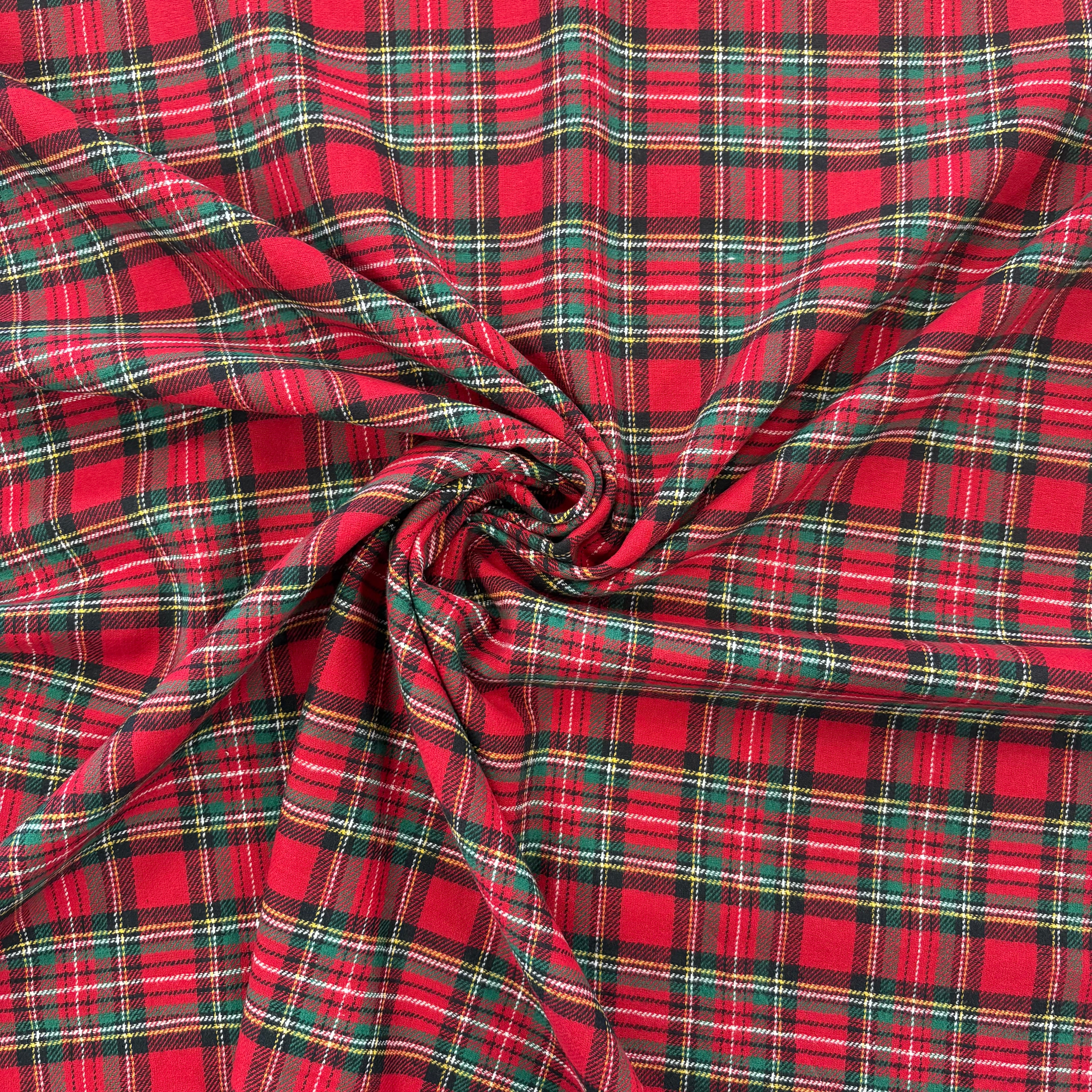 T573 Brushed Cotton Tartan Red Fabric Gathered