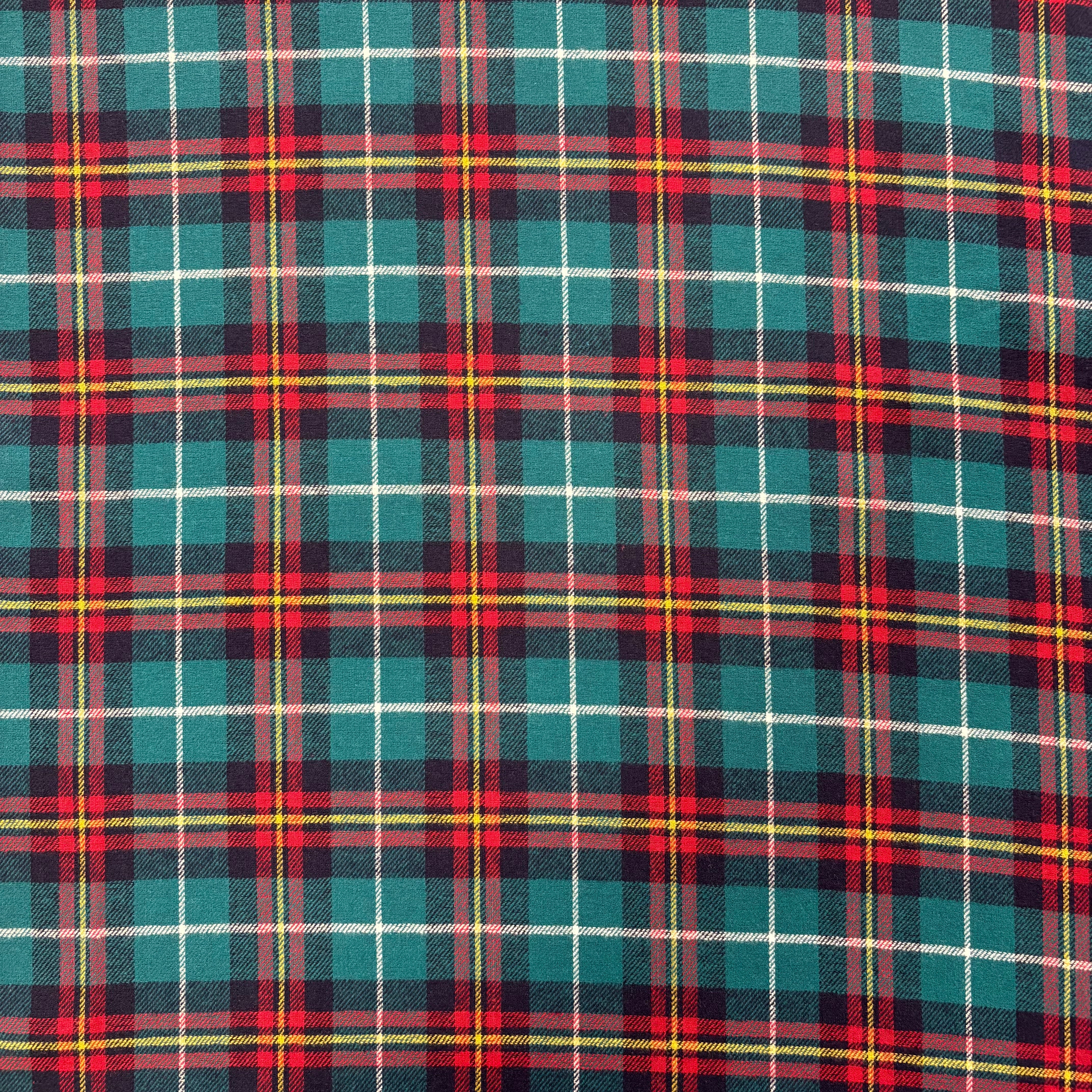 T574 Brushed Cotton Tartan Teal Fabric Swatch