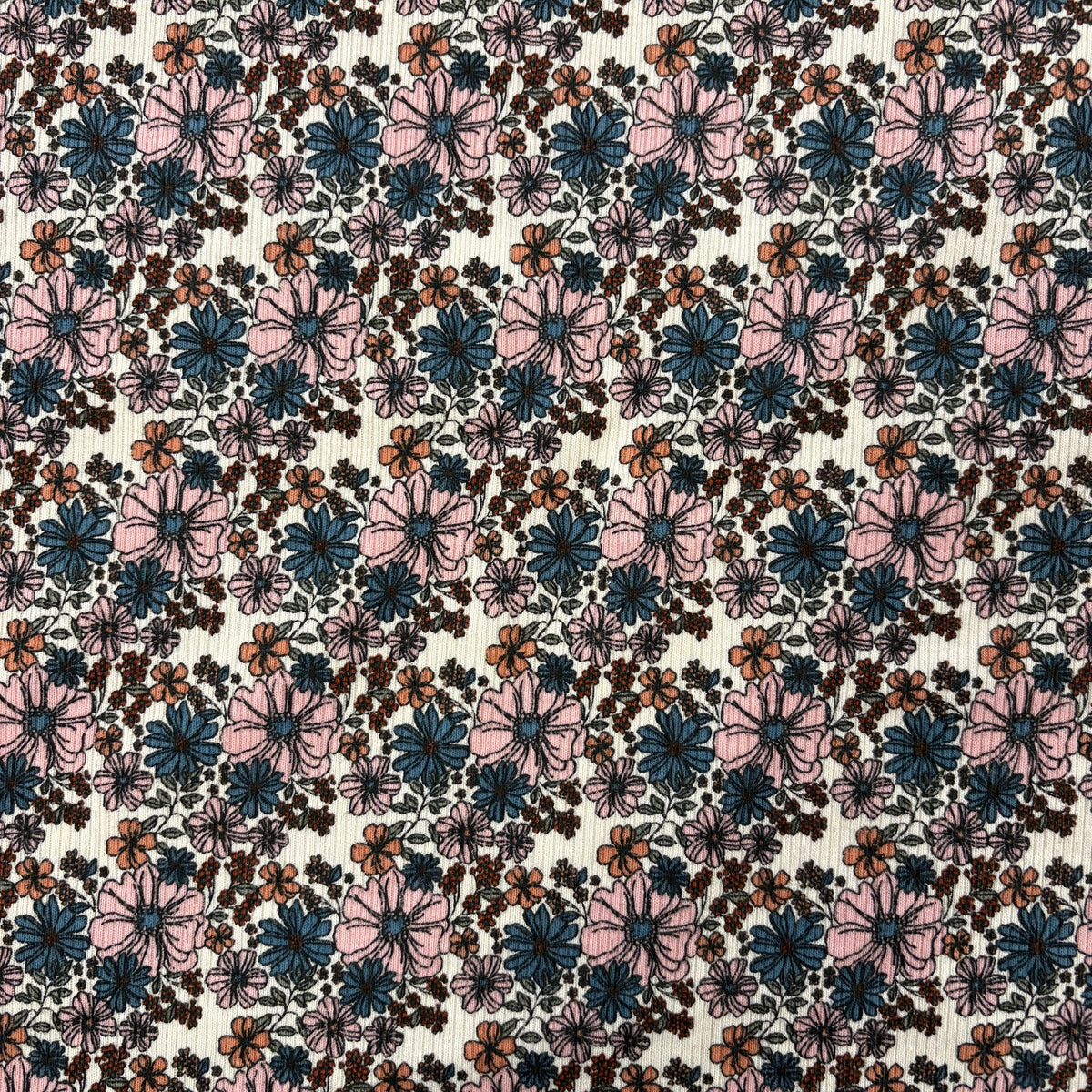 T578 Floral Ribbed Jersey Vintage Fabric Swatch