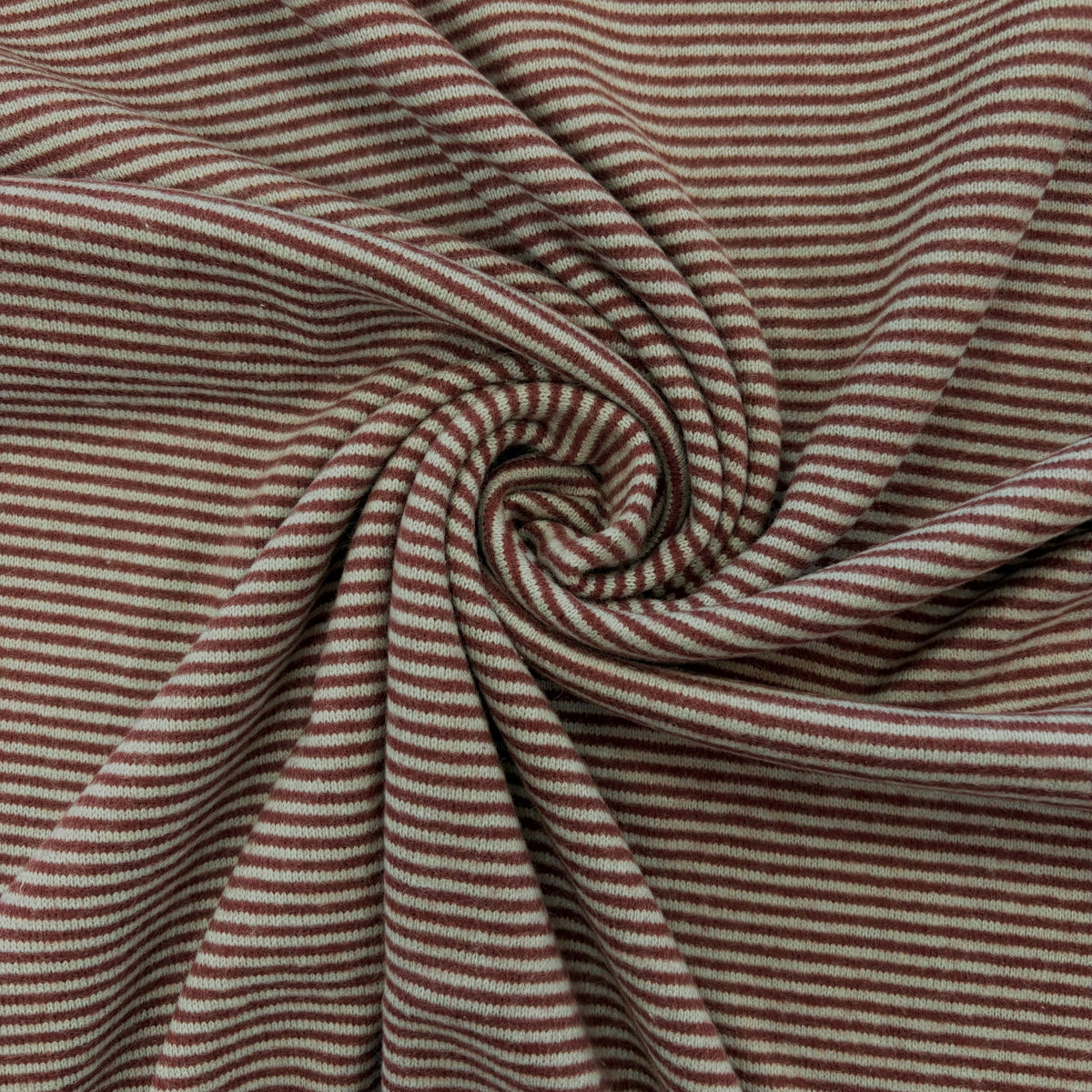 T580 Brushed Stripe Jersey Knit Burgundy Silver Fabric Gathered