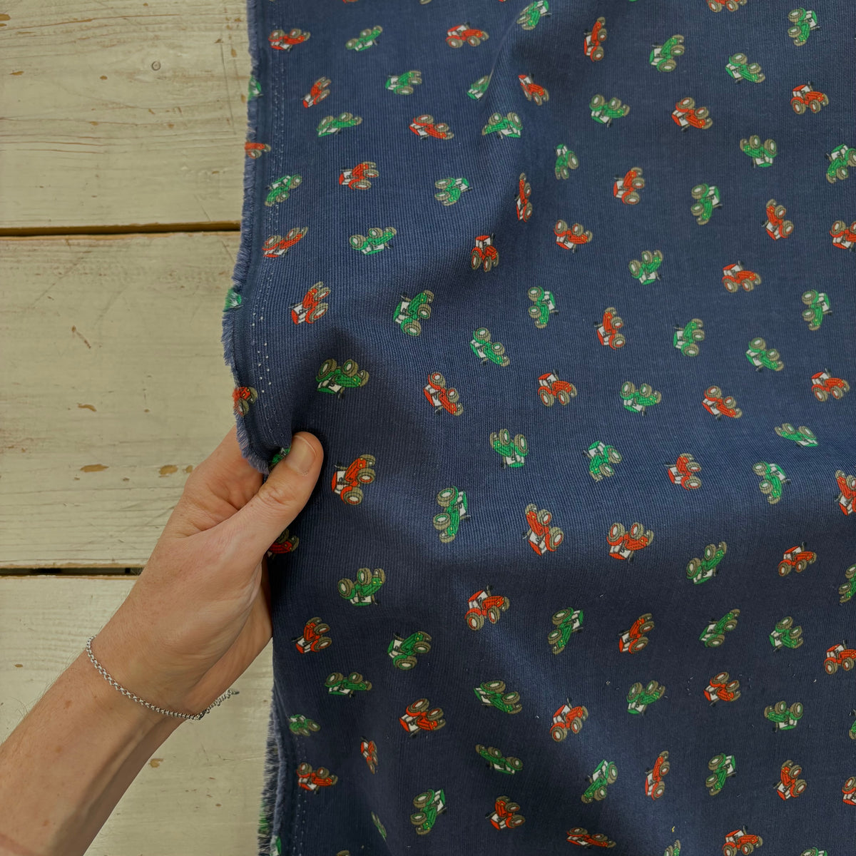 T585 Tractor Needlecord Navy Fabric Scale