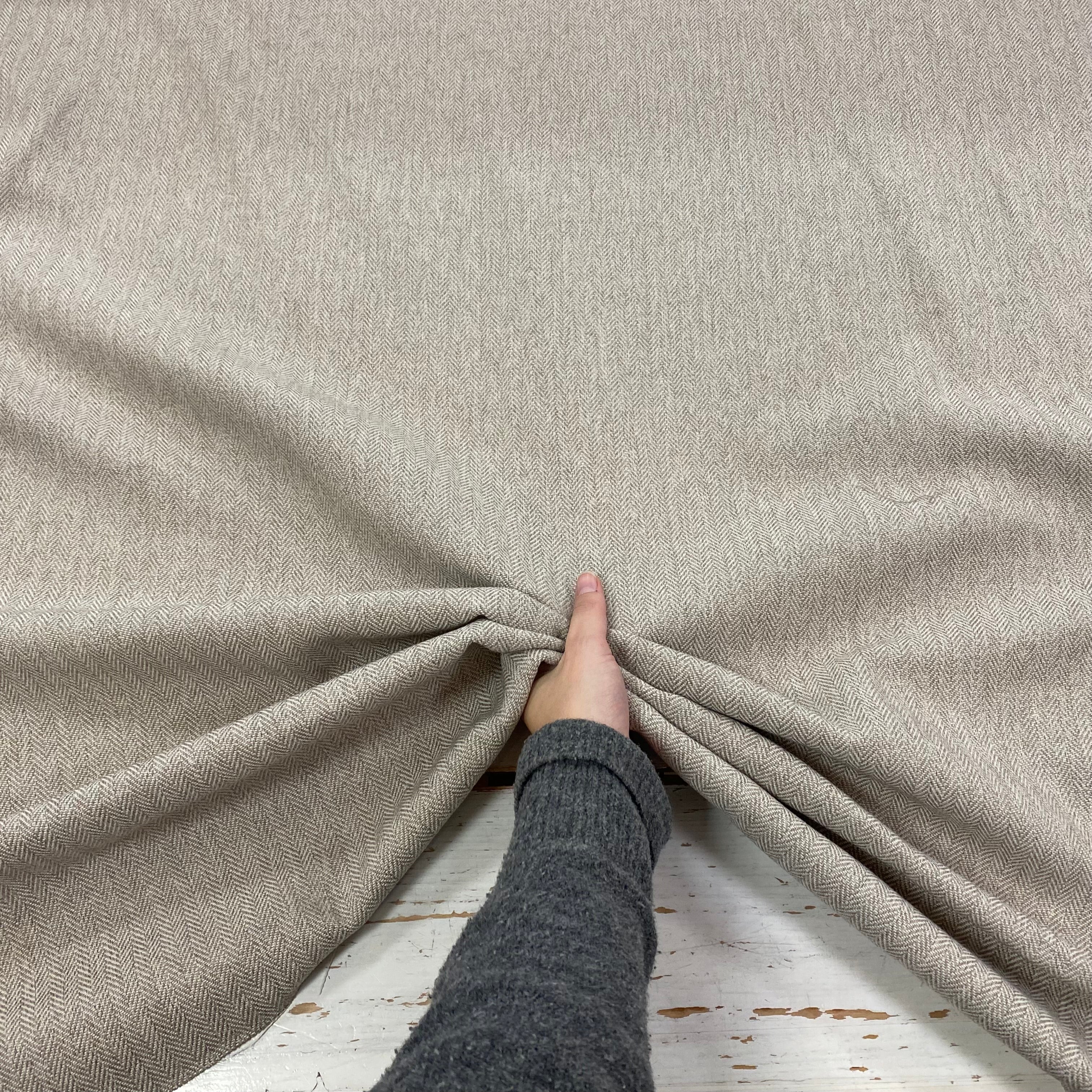 Herringbone wool effect polyester natural