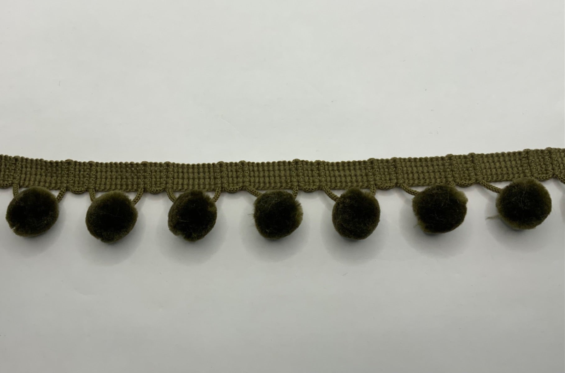 Khaki Velvet Pom Pom Trim