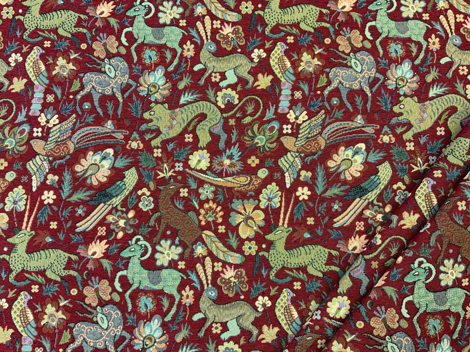 S211 Tudor Woodland Animals Tapestry Red/ Multi