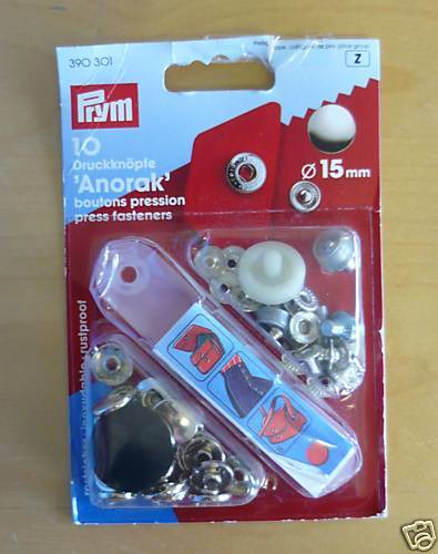 Prym Anorak Press Buttons Fasteners Silver 15mm
