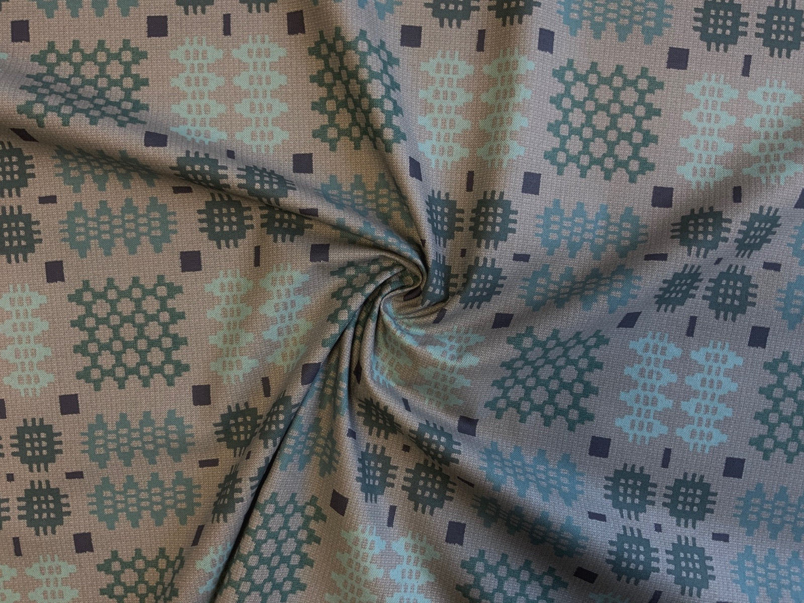 S57 Linen Look Welsh Blanket Slate Aqua Print