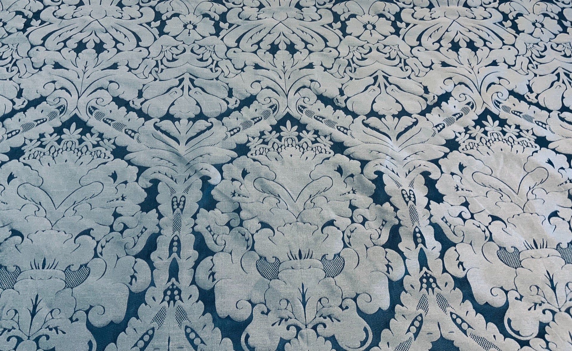 Faux Silk Damask Dark Blue