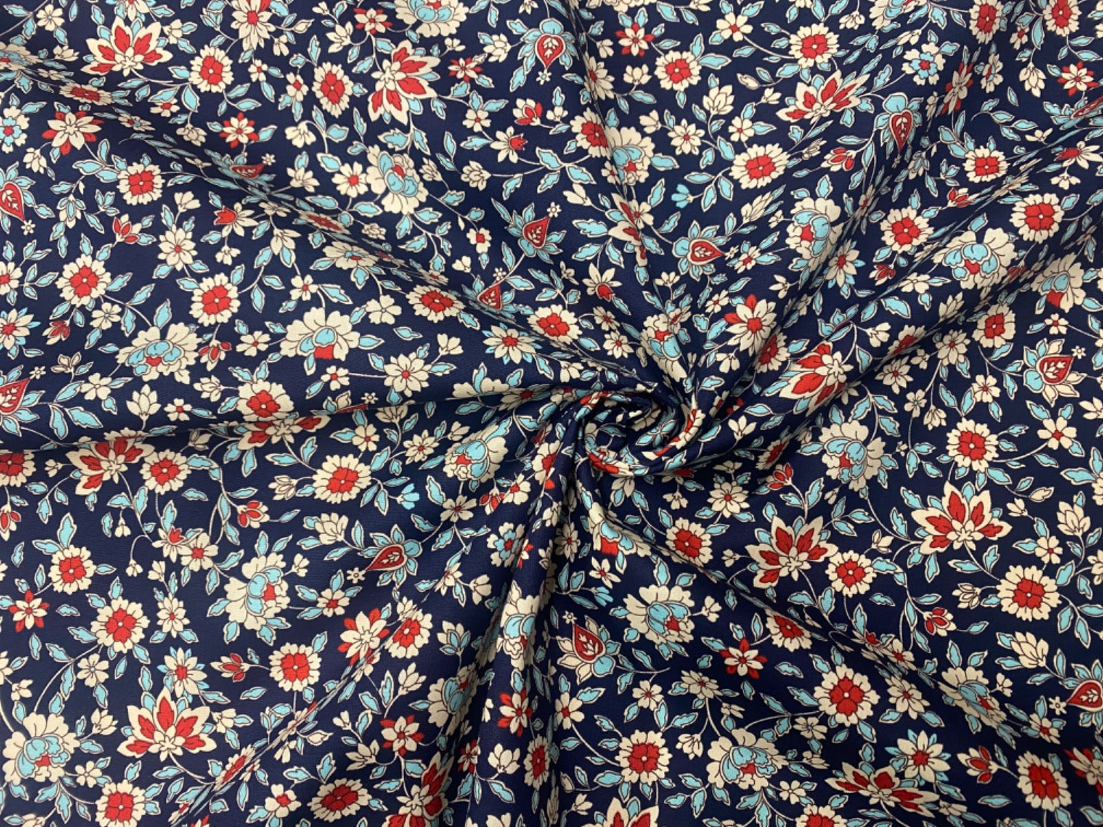 C758 Midnight Flowers Cotton Poplin Navy, Blue, Red