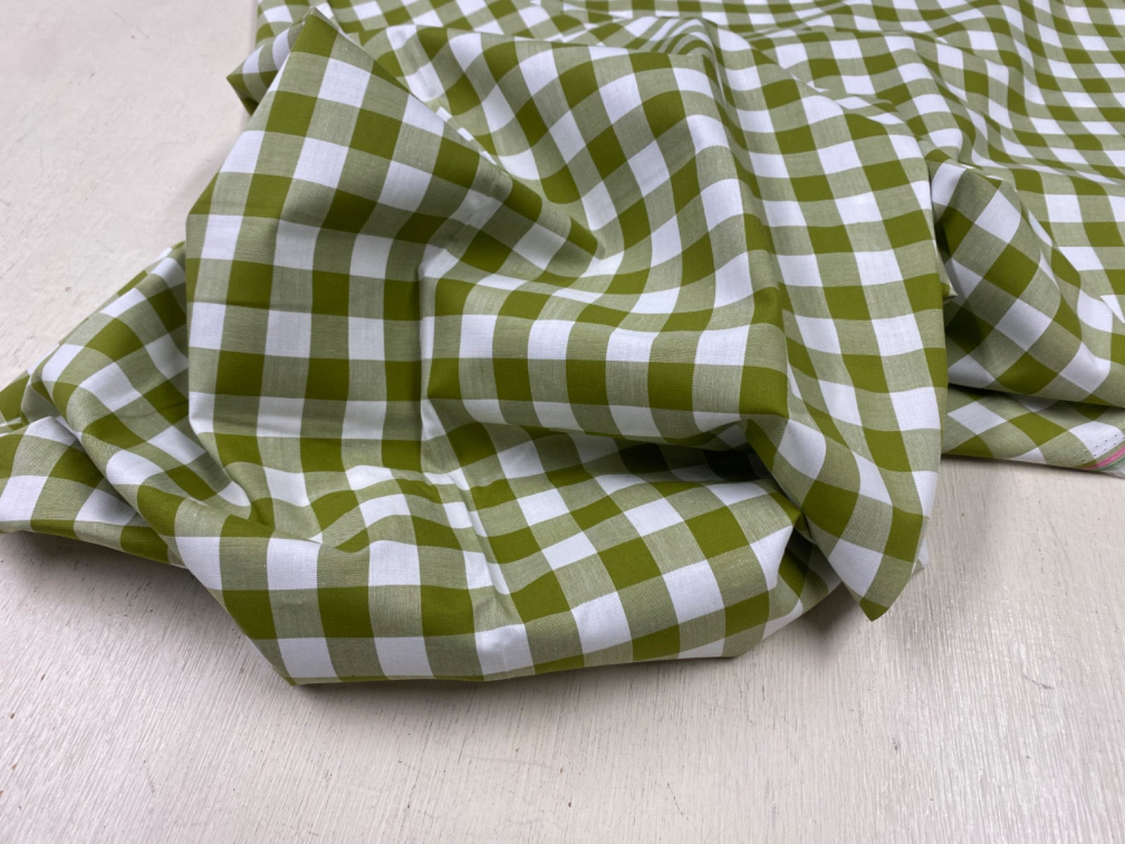 C746 17mm Green Olive Woven Cotton Gingham